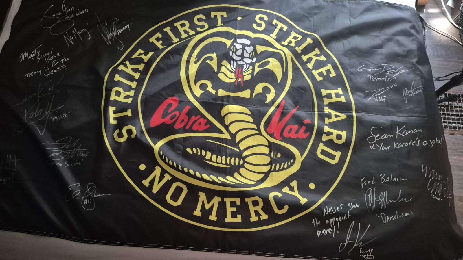 Cobra Kai Flag Autographed By Cast
