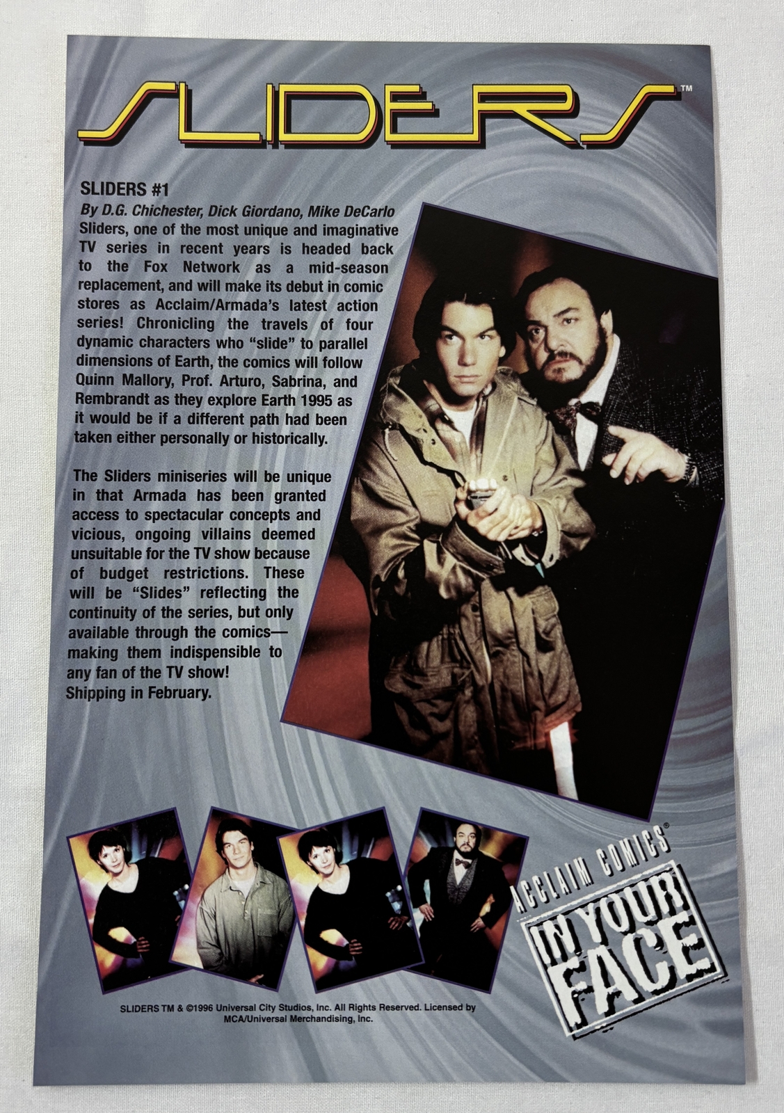 1996 Acclaim comics ad page ~ SLIDERS science fiction tv show