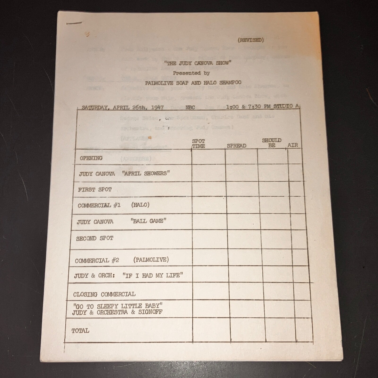 JUDY CANOVA SHOW (4/26/47) NBC Hit Radio Show Script + COA!