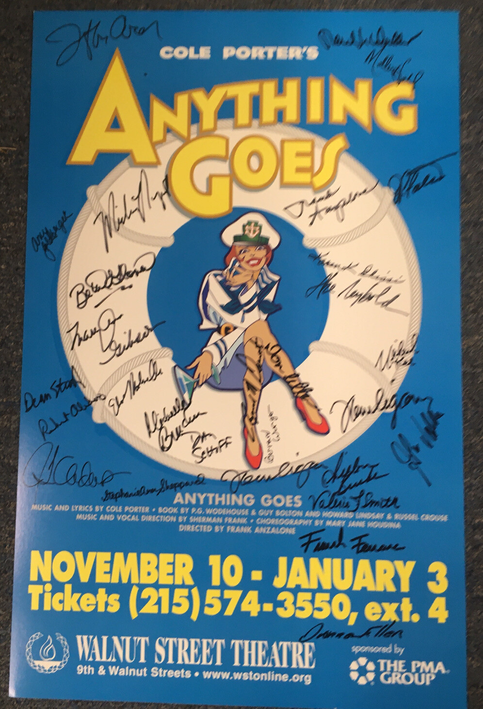 Anything Goes Walnut Street Theatre Poster signed by entire cast!