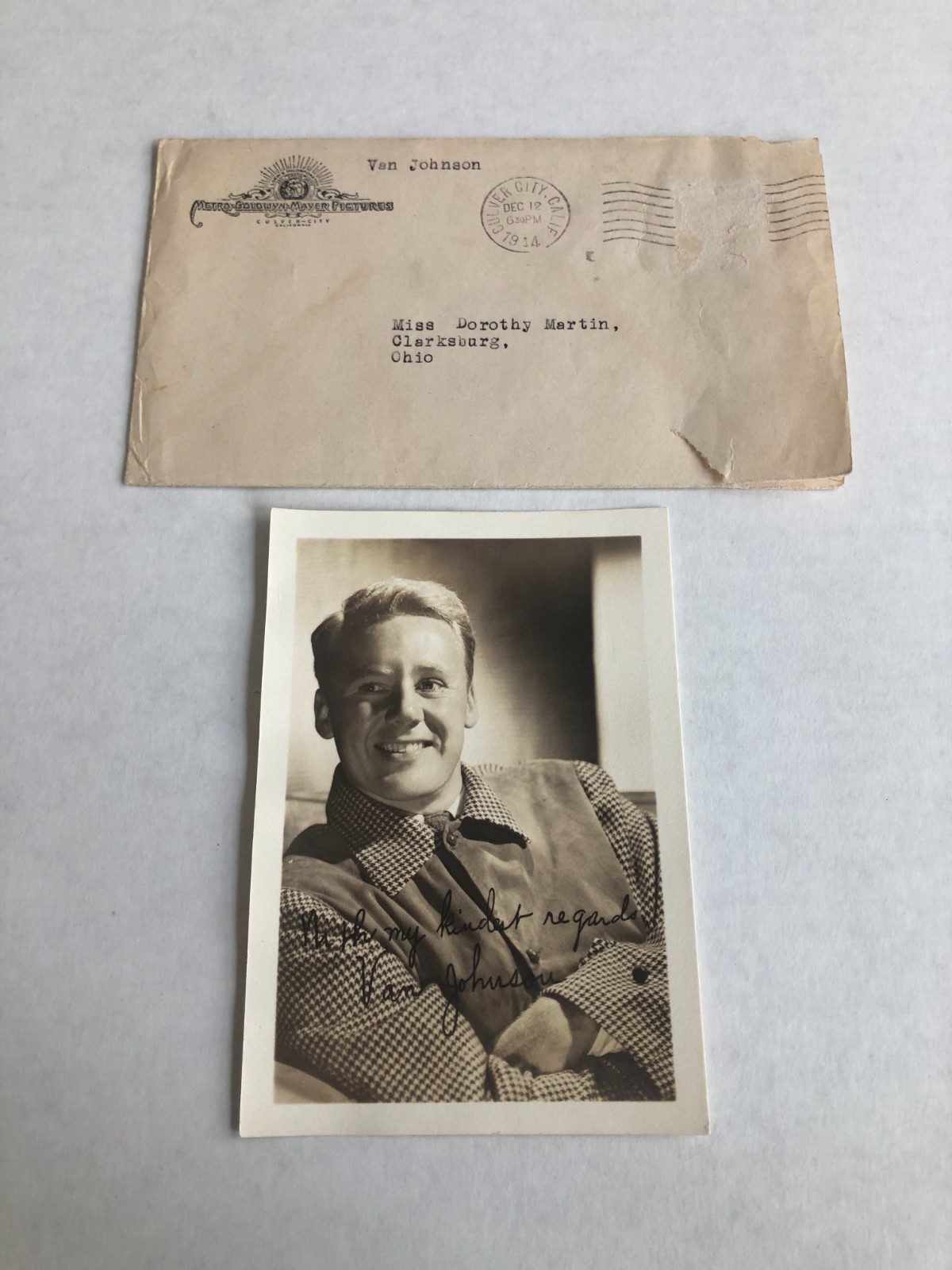 Vintage 1943 MGM Van Johnson Studio Portrait Photograph 3.75×5″ In Org. Envelope