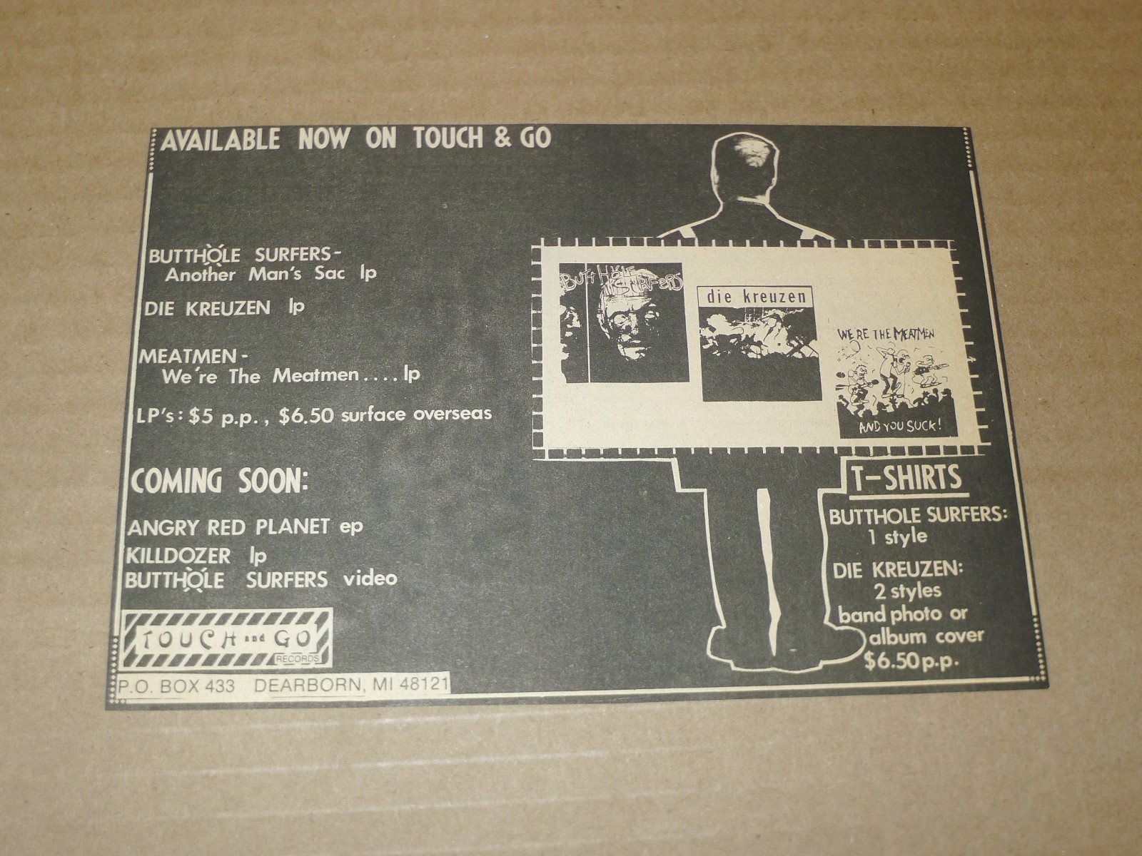 Touch And Go Records PRINT AD dearborn BUTTHOLE SURFERS meatmen DIE KREUZEN kbd