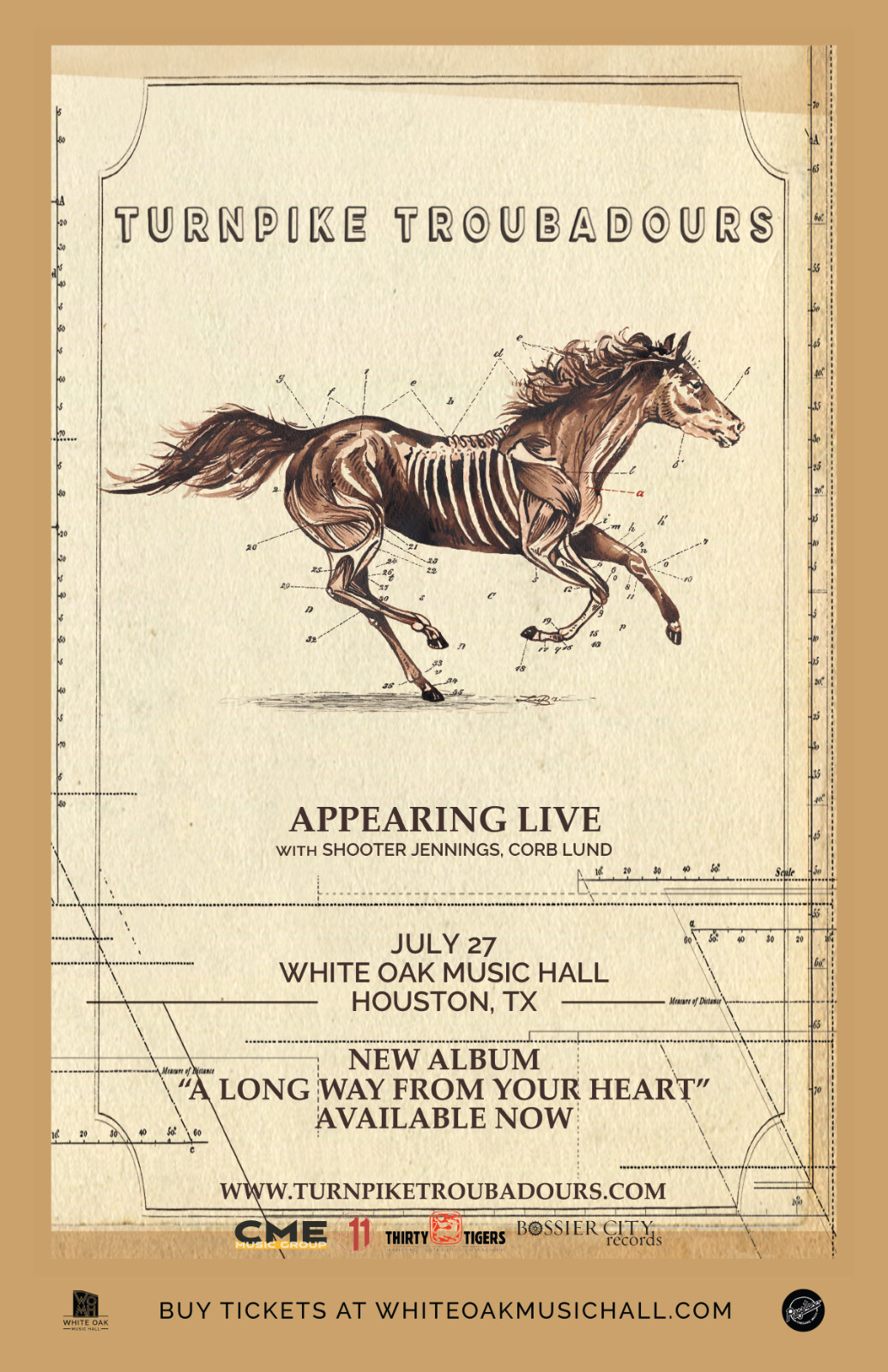 TURNPIKE TROUBADOURS/SHOOTER JENNINGS/CORB LUND 2018 HOUSTON CONCERT TOUR POSTER
