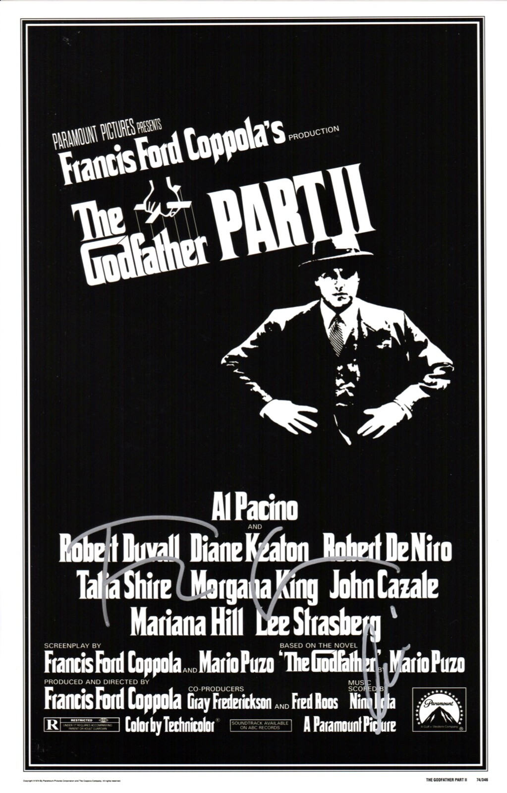 Francis Ford Coppola & Al Pacino Signed The Godfather 2 11×17 Movie Poster COA