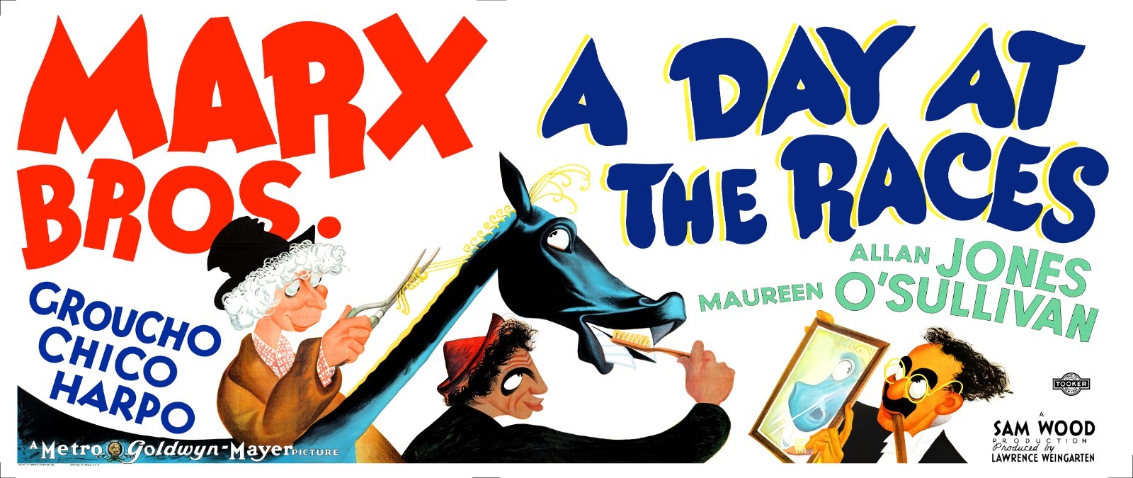 A DAY AT THE RACES (1937) HUGE restored 27″x58″ Marx Brothers movie poster!