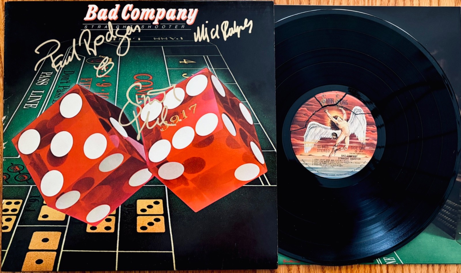 BAD COMPANY~Paul Rodgers, Mick Ralphs+Simon Kirke Signed STRAIGHT SHOOTER Album
