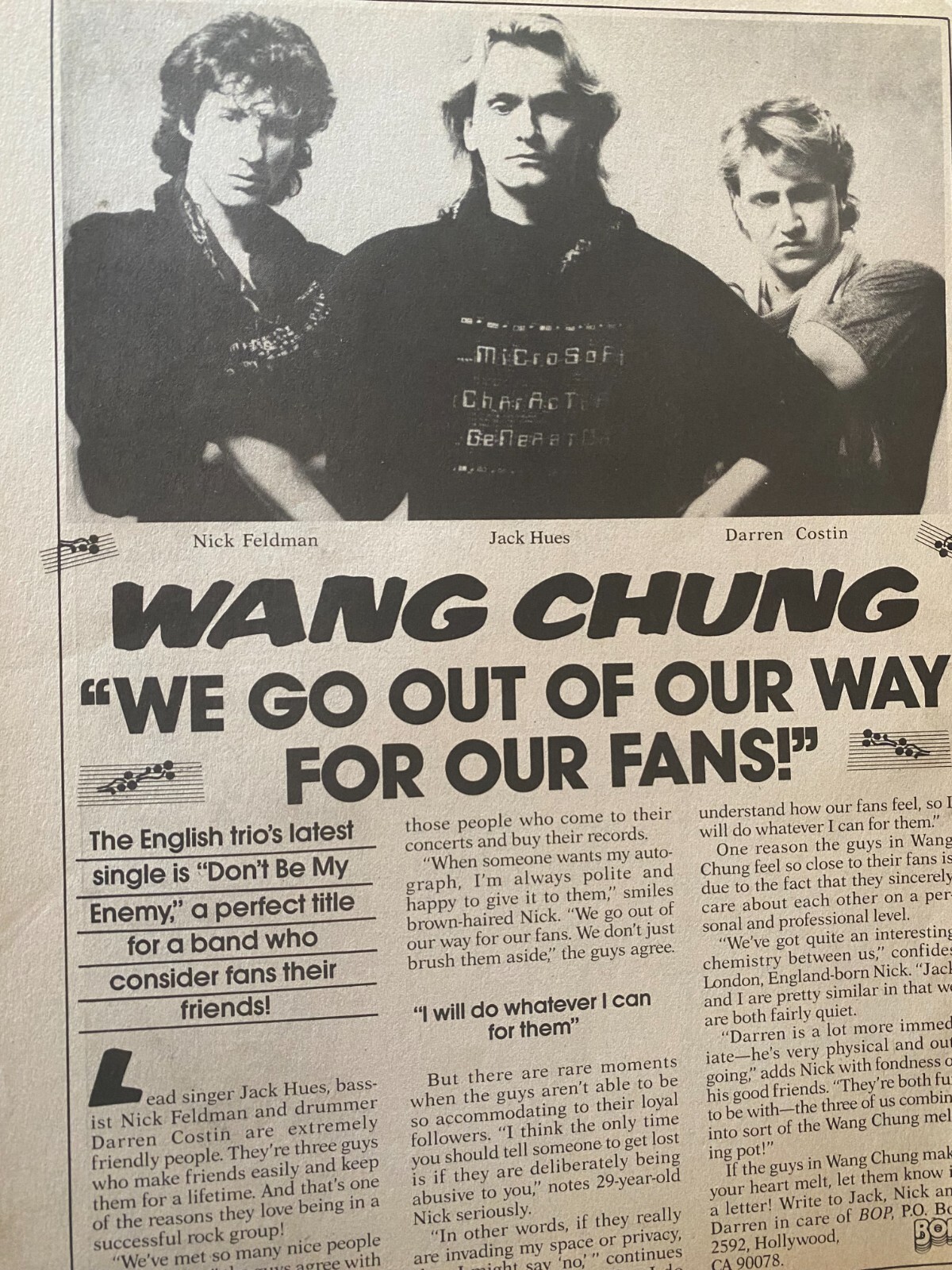 Wang Chung, Full Page Vintage Clipping
