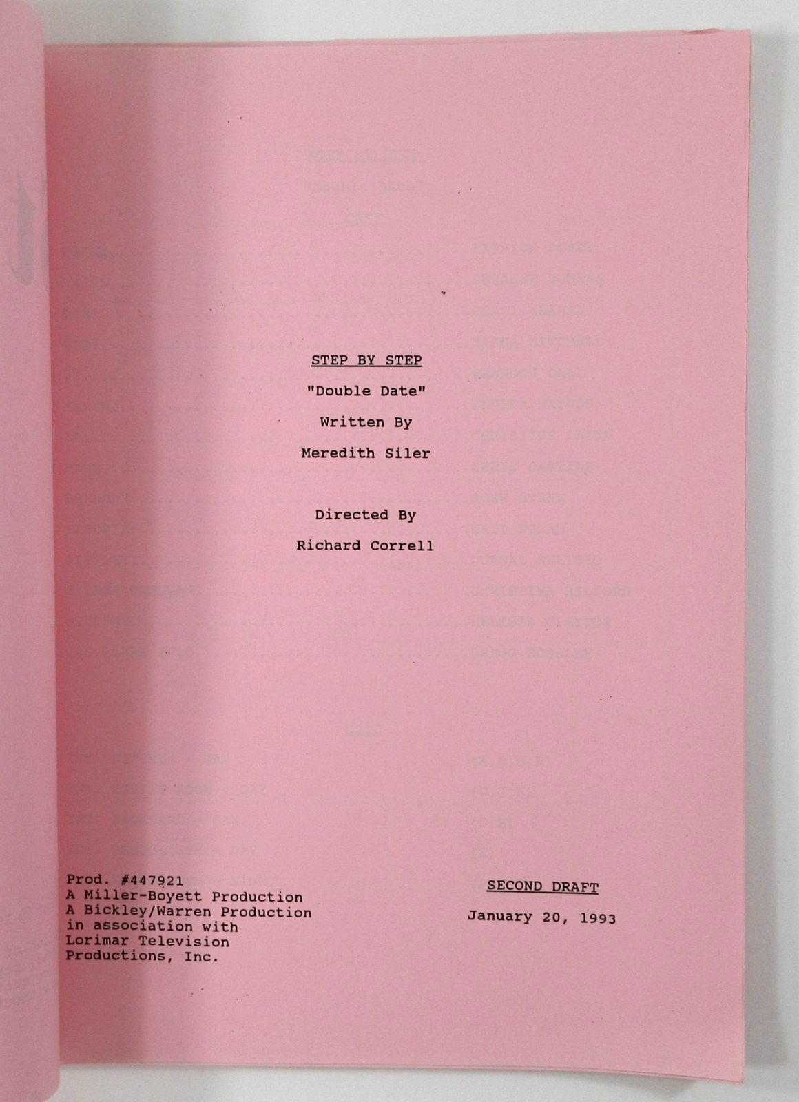 Step By Step TV Show Script Patrick Duffy Double Date S4.E15 Second Draft 1993