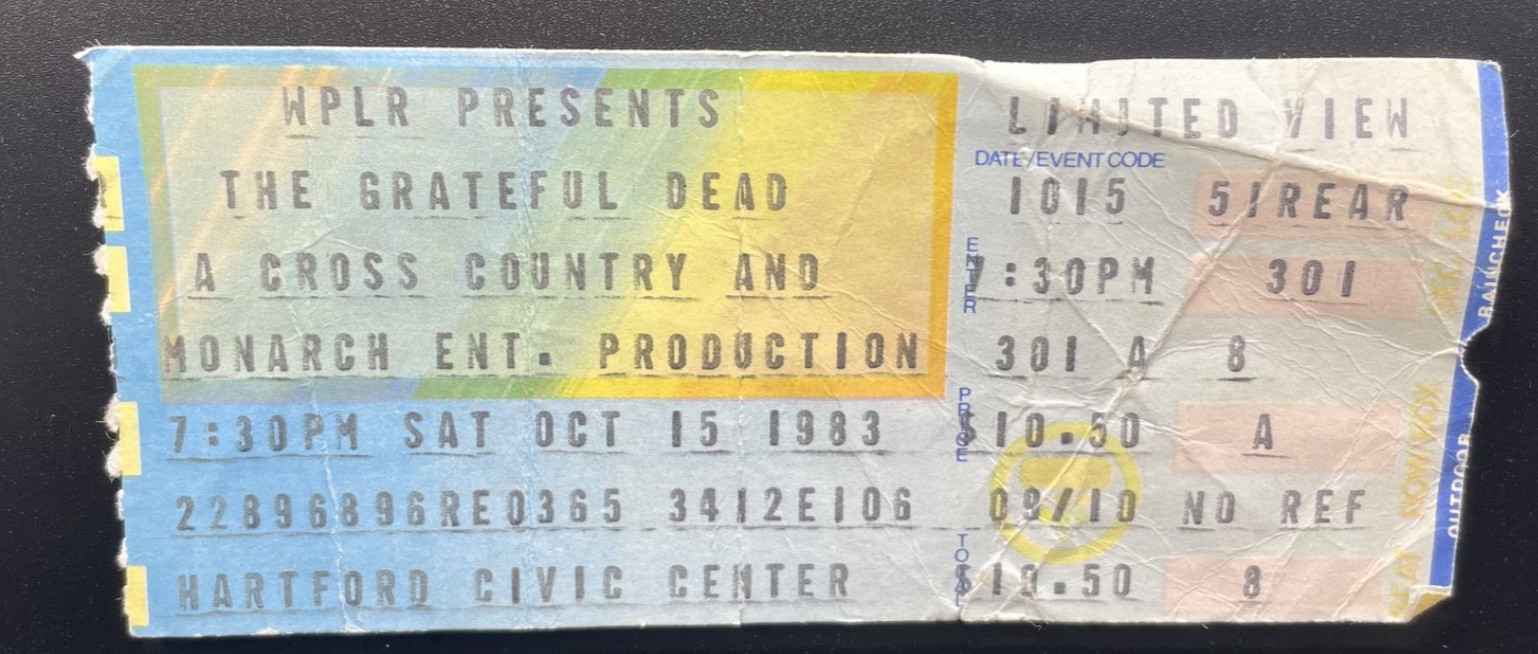 GRATEFUL DEAD, HARTFORD CIVIC CENTER, CONCERT TICKET, OCT 15, 1983