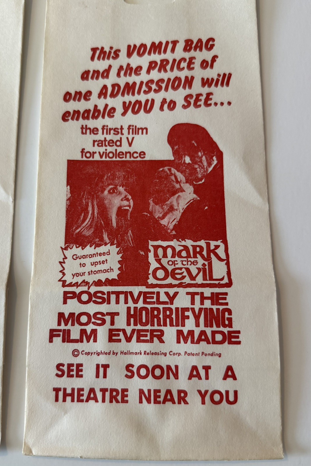 2 Vintage Vomit Bag Movie Promo Shock Horror Authentic Trash Cinema 1970s NEW