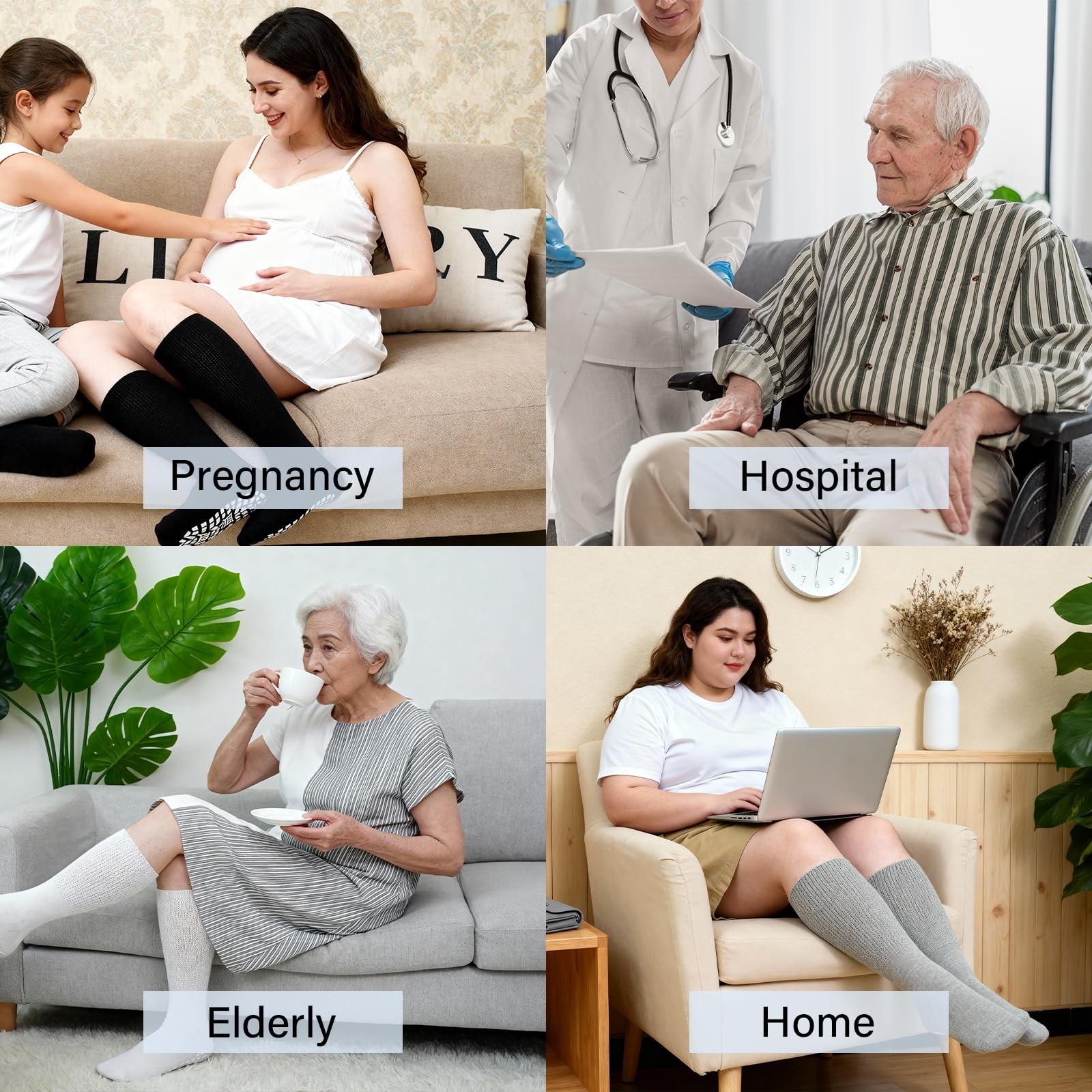 CaiDieNu Non Slip Diabetic Socks: 3 Pairs Extra Wide Hospital Socks for Men W…
