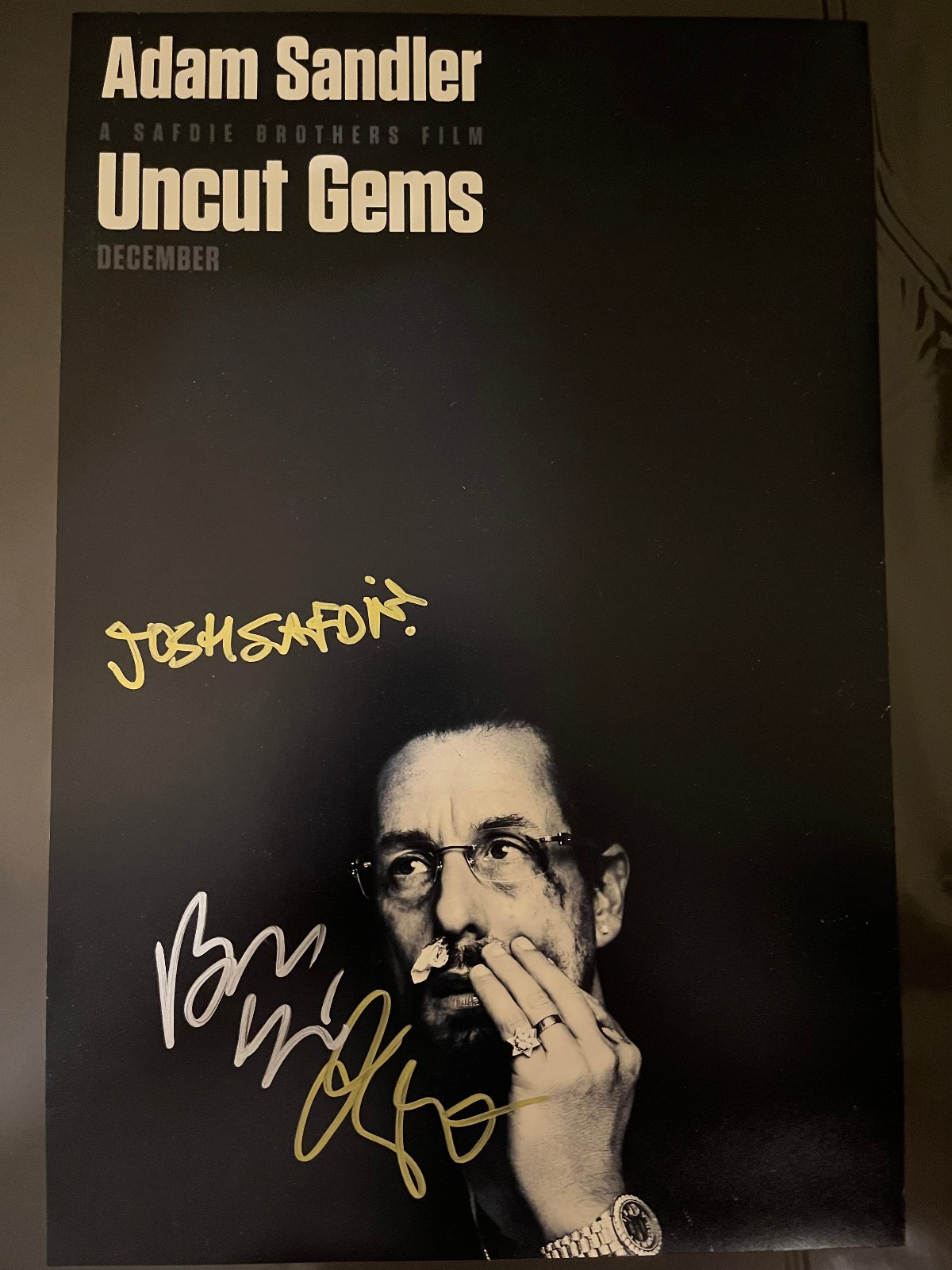 Uncut Gems Signed 12×18 Poster Adam Sandler Benny Safdie Josh Safdie A24