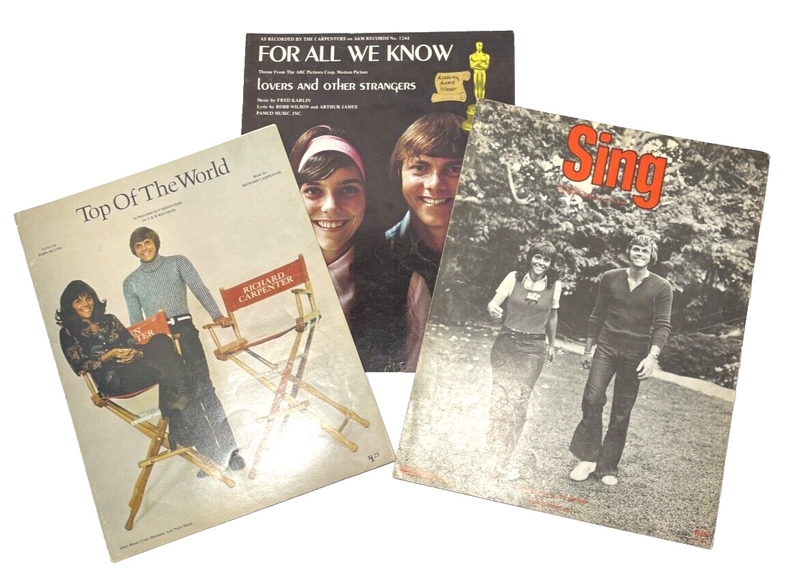 Vintage Lot The Carpenters Sheet Music Sing, For All We Know, Top Of The World