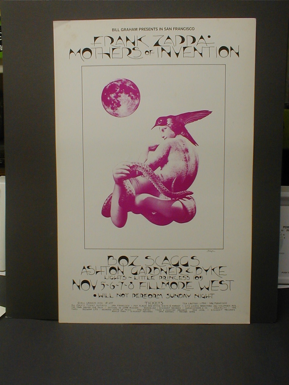 ORIGINAL 1970 BILL GRAHAM BG #255 FILLMORE WEST POSTER – FRANK ZAPPA & MOTHERS