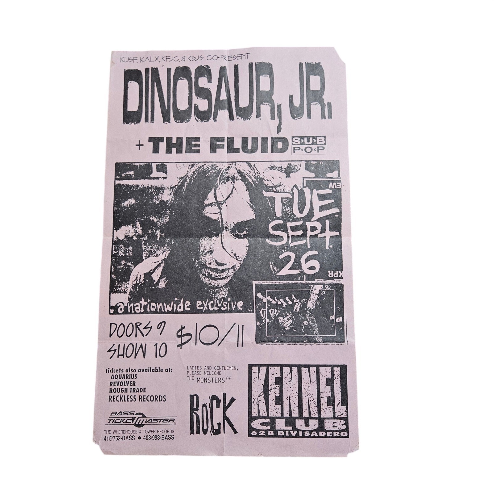 VTG Dinosaur Jr The Fluid Kennel Club San Francisco Concert Flyer 8.5×14 90s