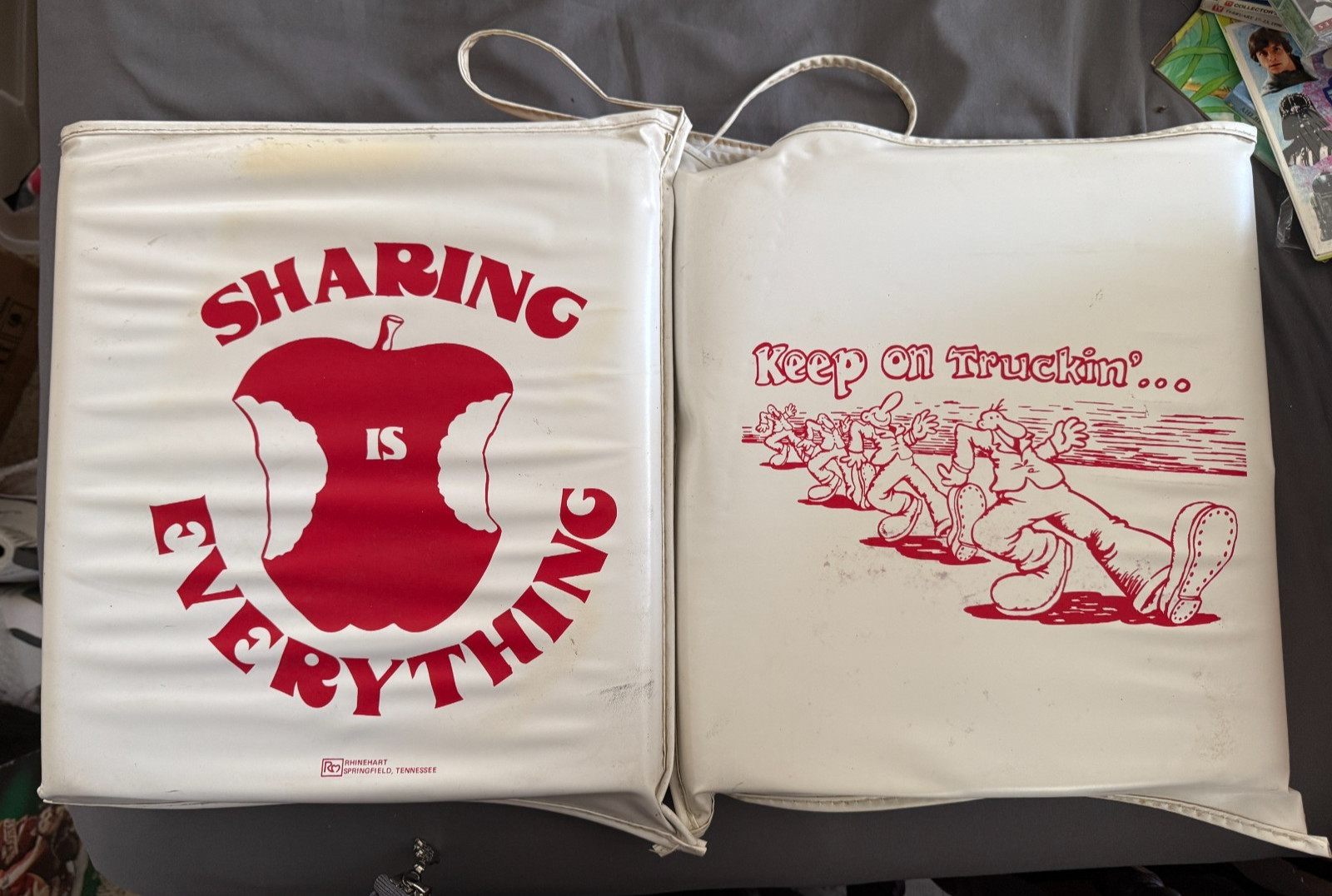 Robett Crumb Keep on Truckin’ “Sharing is Everything” Seat Cushions – Set of 2