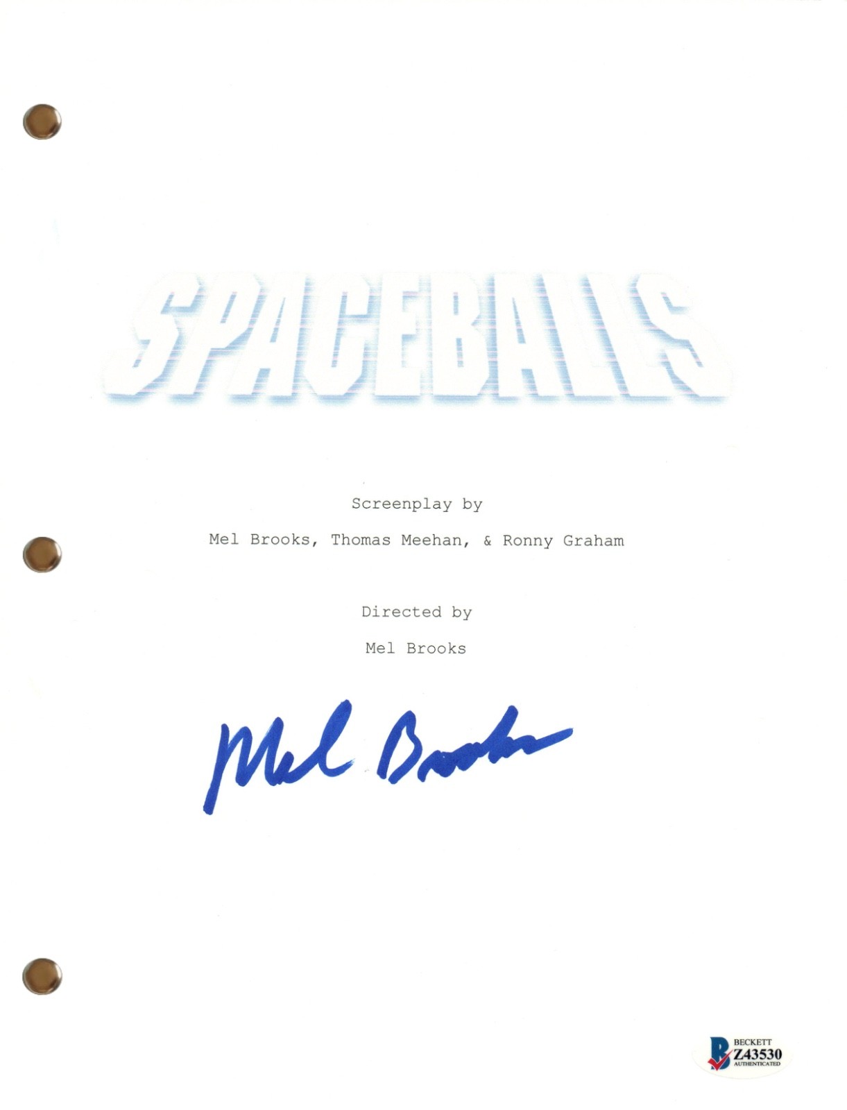 Mel Brooks “Spaceballs” Signed Autograph Movie Script Screenplay Beckett COA