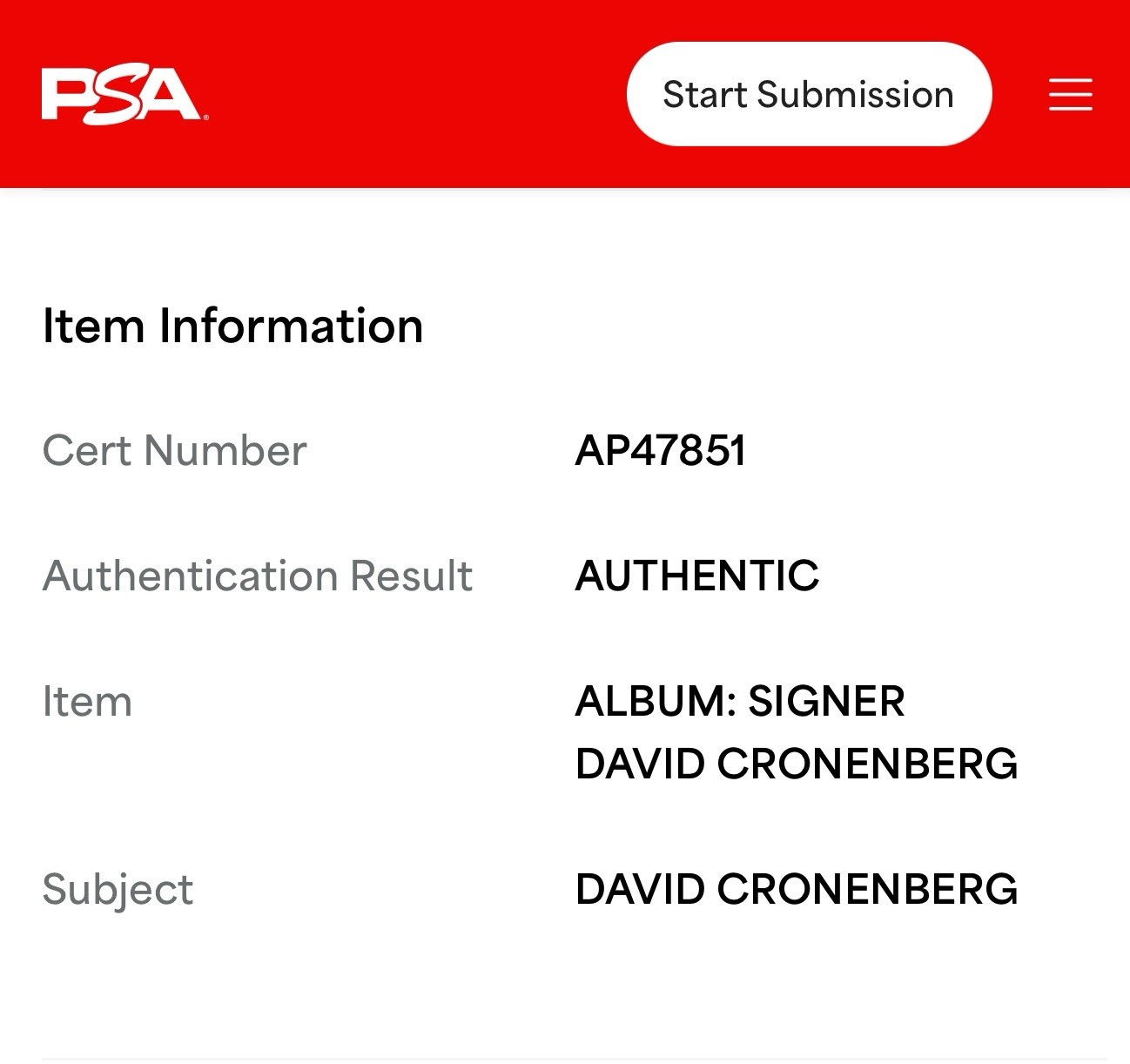 David Cronenberg Signed The Fly Soundtrack LP Vinyl Howard Shore Score PSA COA