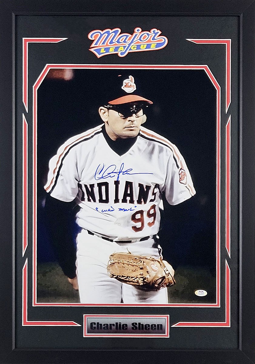 Charlie Sheen Signed Major League 16×20 Photo Framed Inscribed Wild Thing PSA