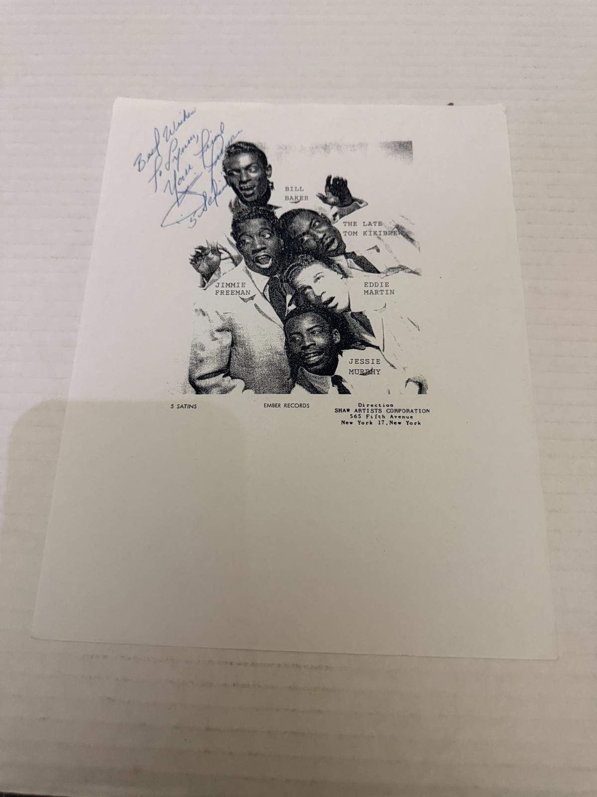5 Satins Jimmy Freeman Autographed Photocopy Publicity Shot