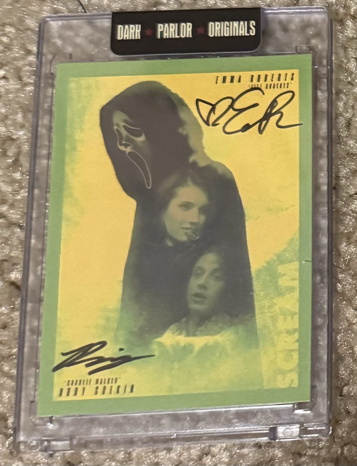 Emma Roberts & Rory Culkin Dual Signed Ghost Face Scream Card JSA Witnessed Auto