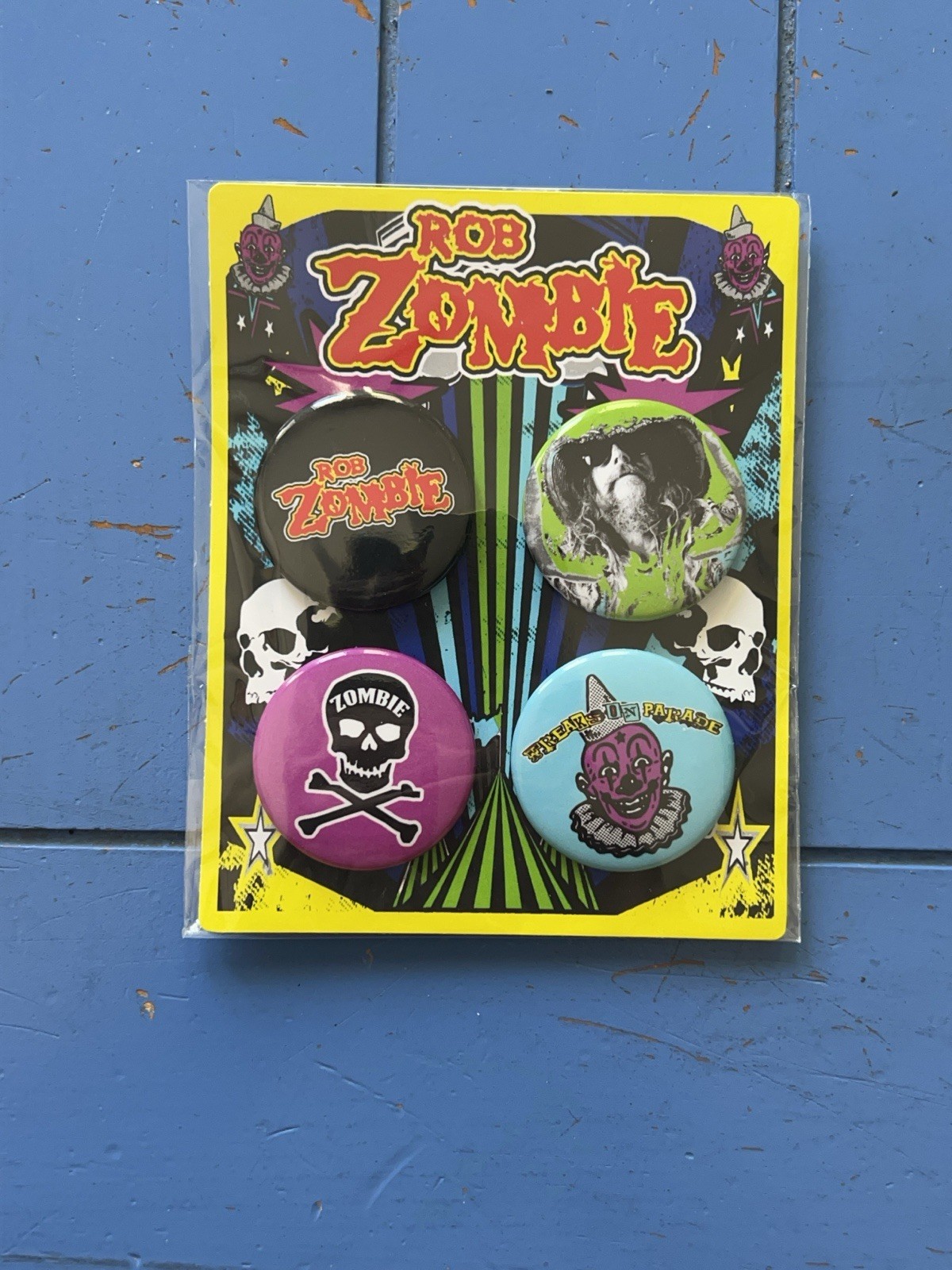 2022 Rob Zombie Freaks on Parade Set of 4 Buttons, New, Clowns