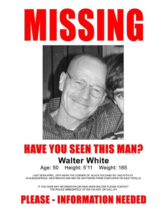 Breaking Bad Walter White “Wanted Poster” 8×10