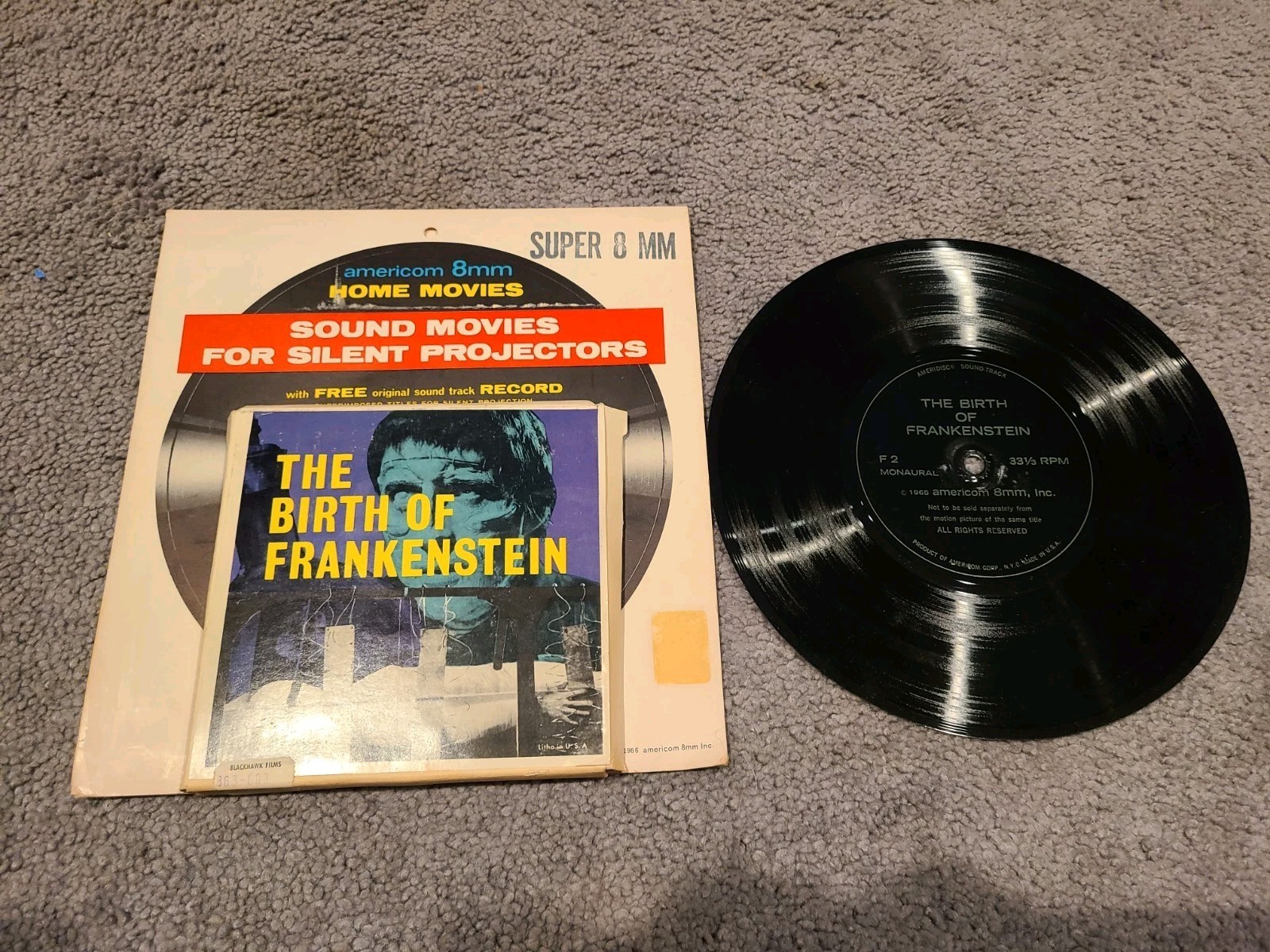 THE BIRTH OF FRANKENSTEIN SUPER 8 FILM AND RECORD HAMMER CHRISTOPHER LEE 1965