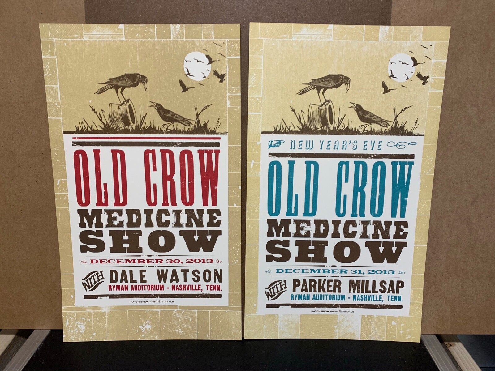 2 Poster Set Old Crow Medicine Show 12/30 & 12/31 2013 HATCH SHOW PRINT POSTER