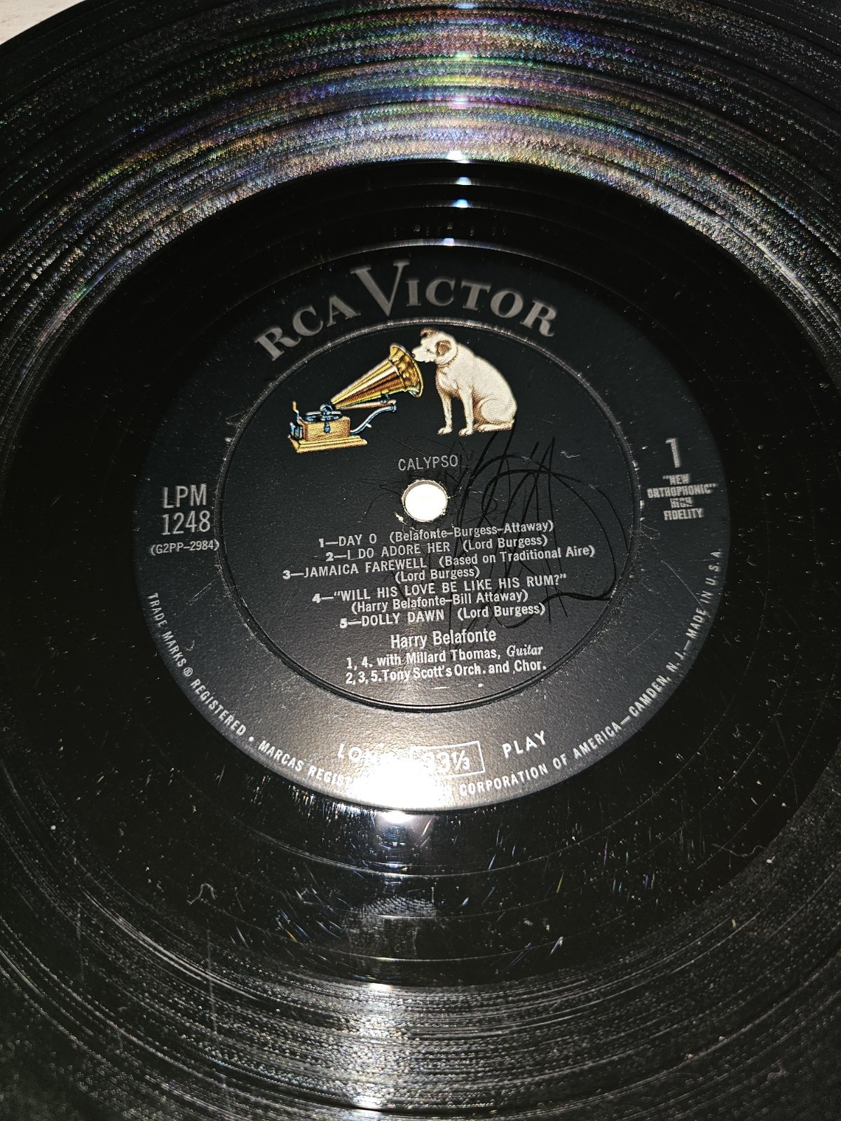 RARE Double Signed Harry Belafonte Calypso Vinyl LP – Signed Cover & Label – RCA