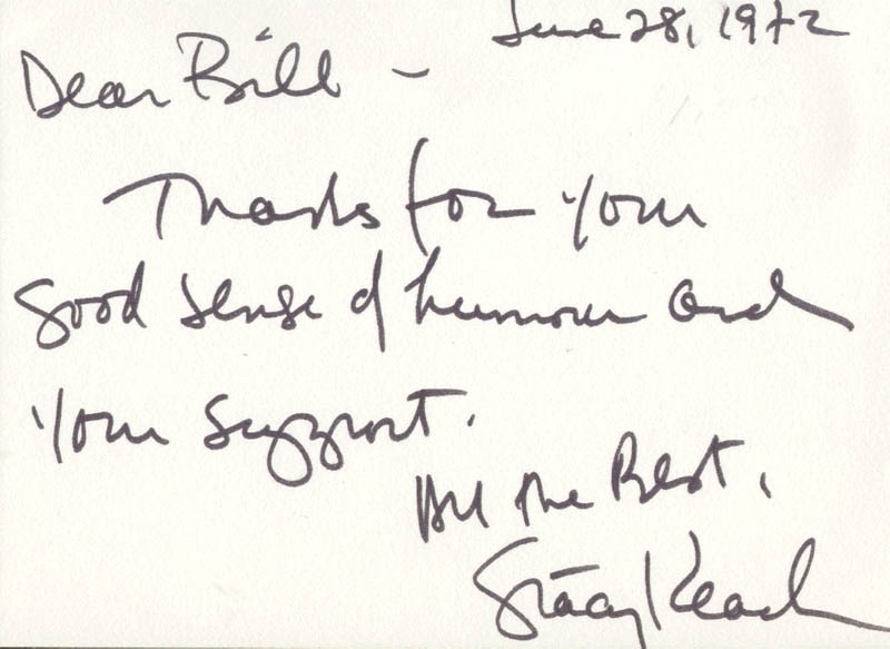 STACY KEACH – AUTOGRAPH NOTE SIGNED 06/28/1972