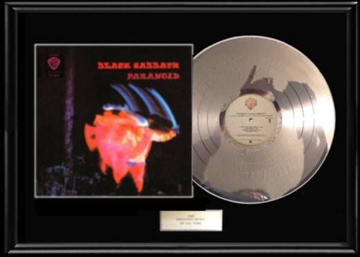 BLACK SABBATH PARANOID LP WHITE GOLD PLATINUM TONE RECORD NON RIAA AWARD
