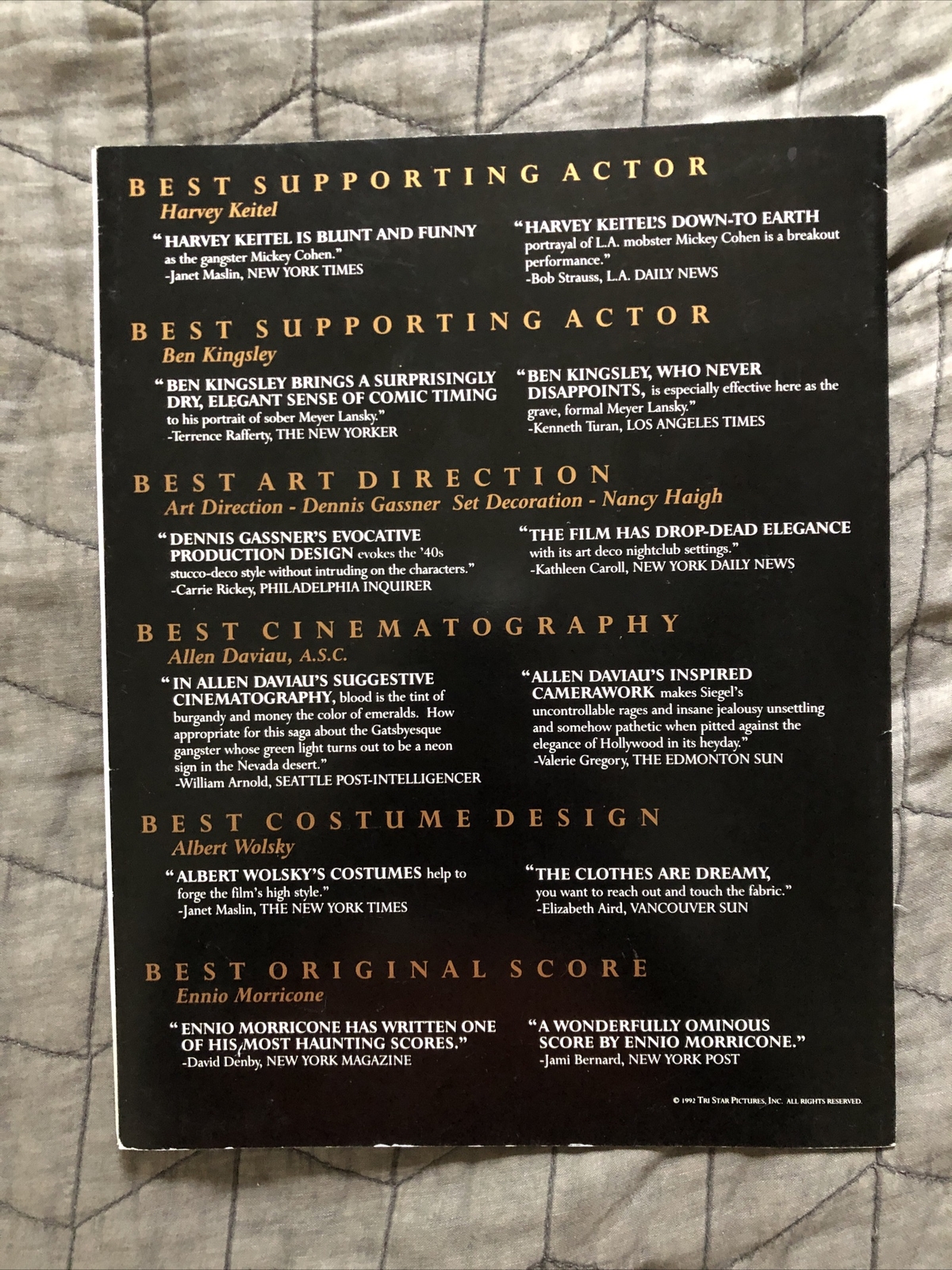 Bugsy 1992 FYC For Your Consideration Promo – Warren Beatty Ennio Morricon