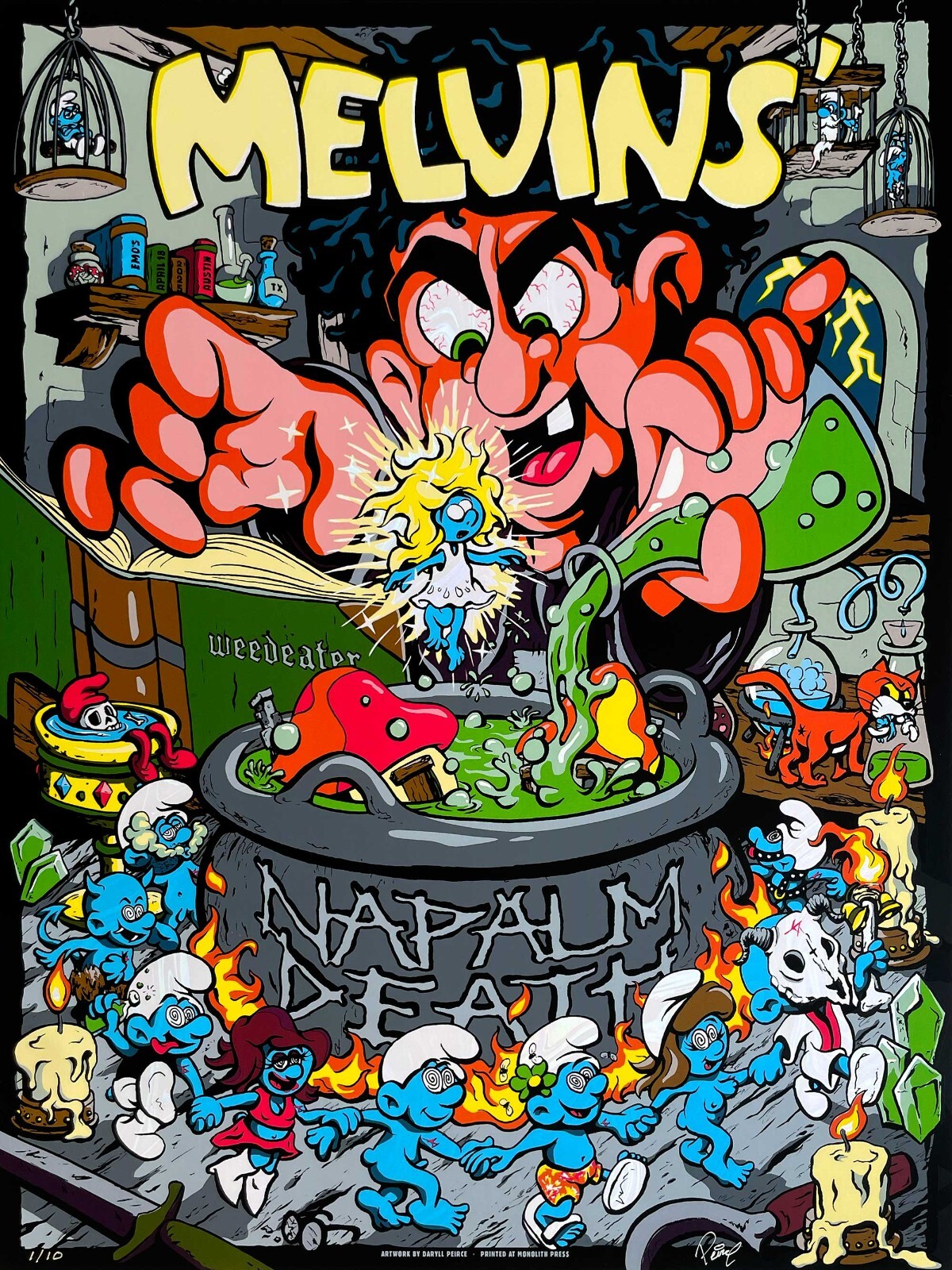 MELVINS & NAPALM DEATH – White Lava Foil – 18×24″ signed official show posters