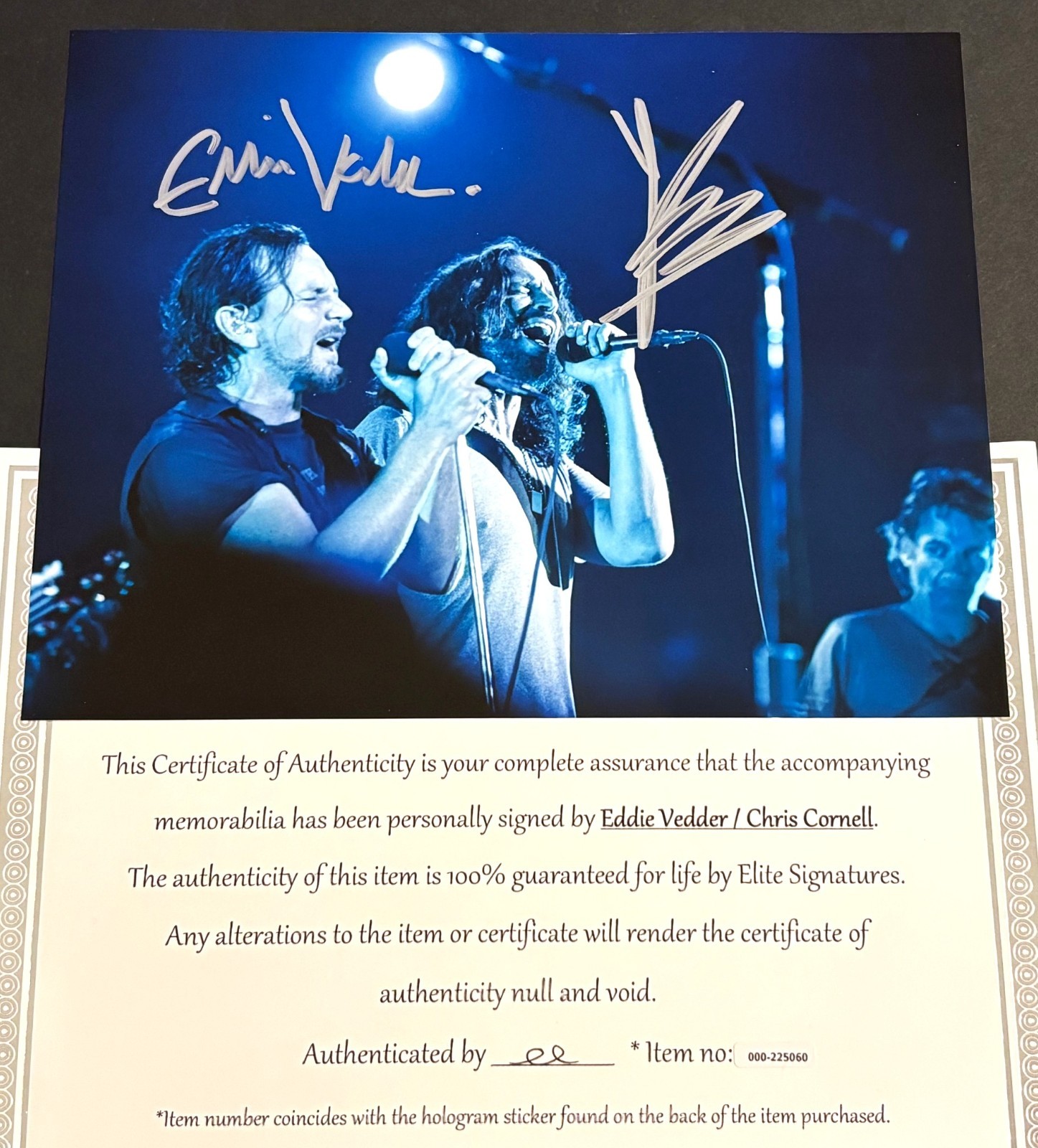 Chris Cornell & Eddie Vedder Signed 8×10 Photo Autograph, With COA Letter