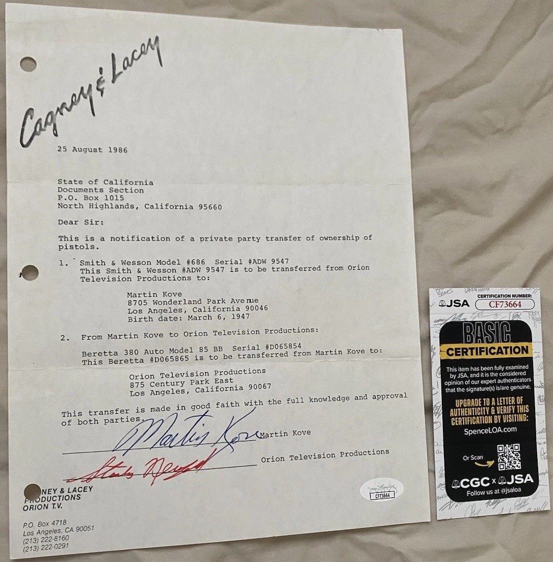 MARTIN KOVE Signed Cagney & Lacey CONTRACT Karate Kid Cobra Kai Actor w/ JSA COA