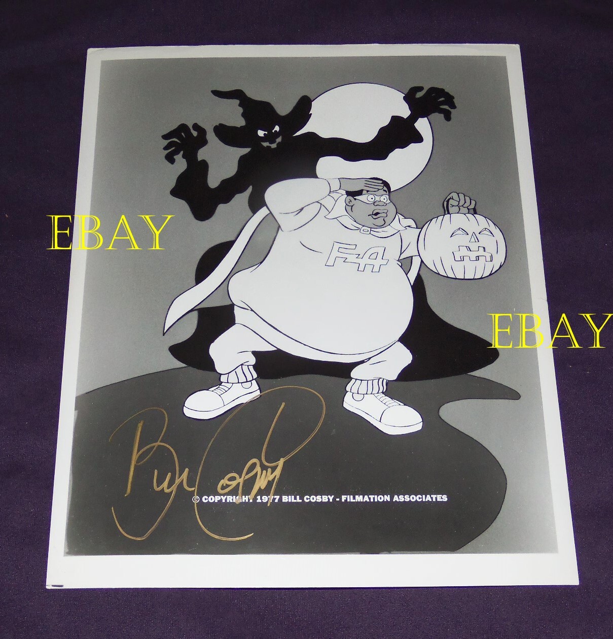Fat Albert signed Bill Cosby original photo Halloween pumpkin TV animation RARE