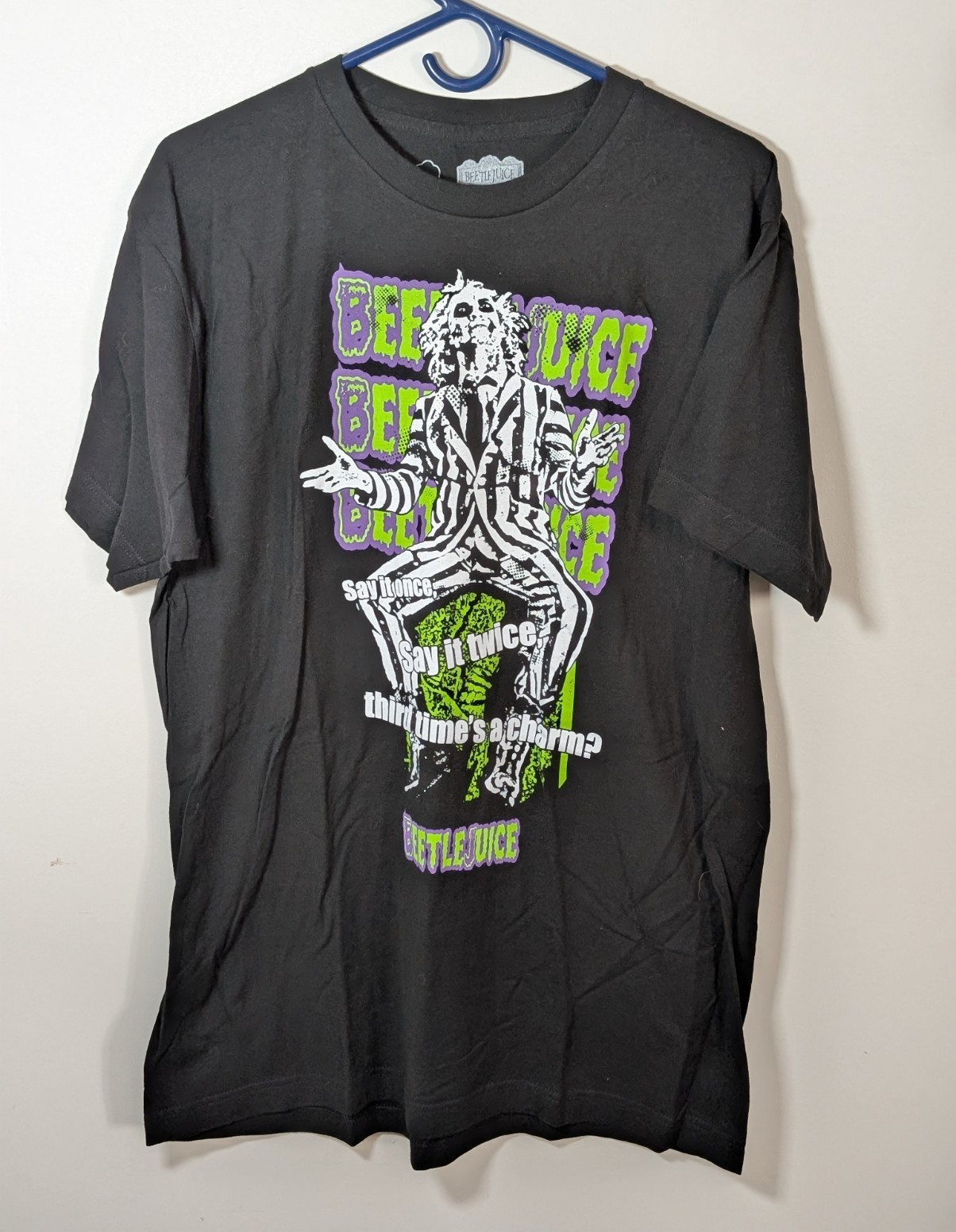 Beetlejuice “Say It Once, Say It Twice” Black Graphic T-Shirt Size L (42/44)