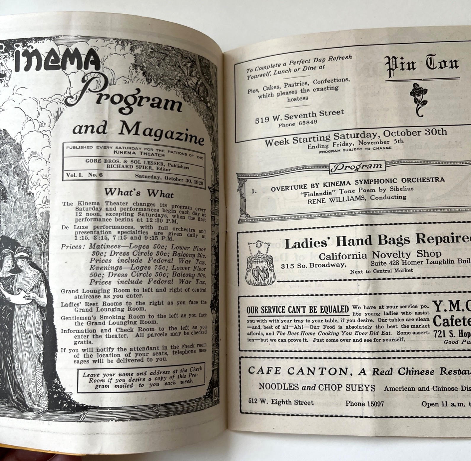 Vintage Kinema Theater Programs – 1920 & 1921 Los Angeles CA. Movie Theatre