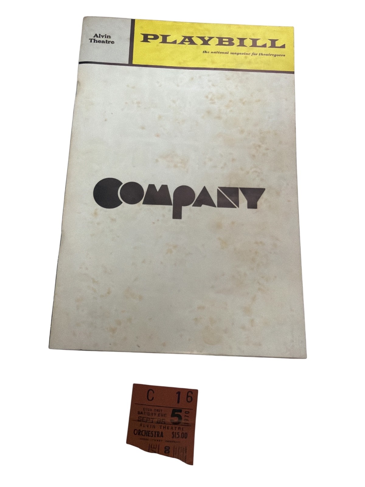 1970 Company Playbill Alvin Theatre Sondheim + Ticket Sept 5 NYC