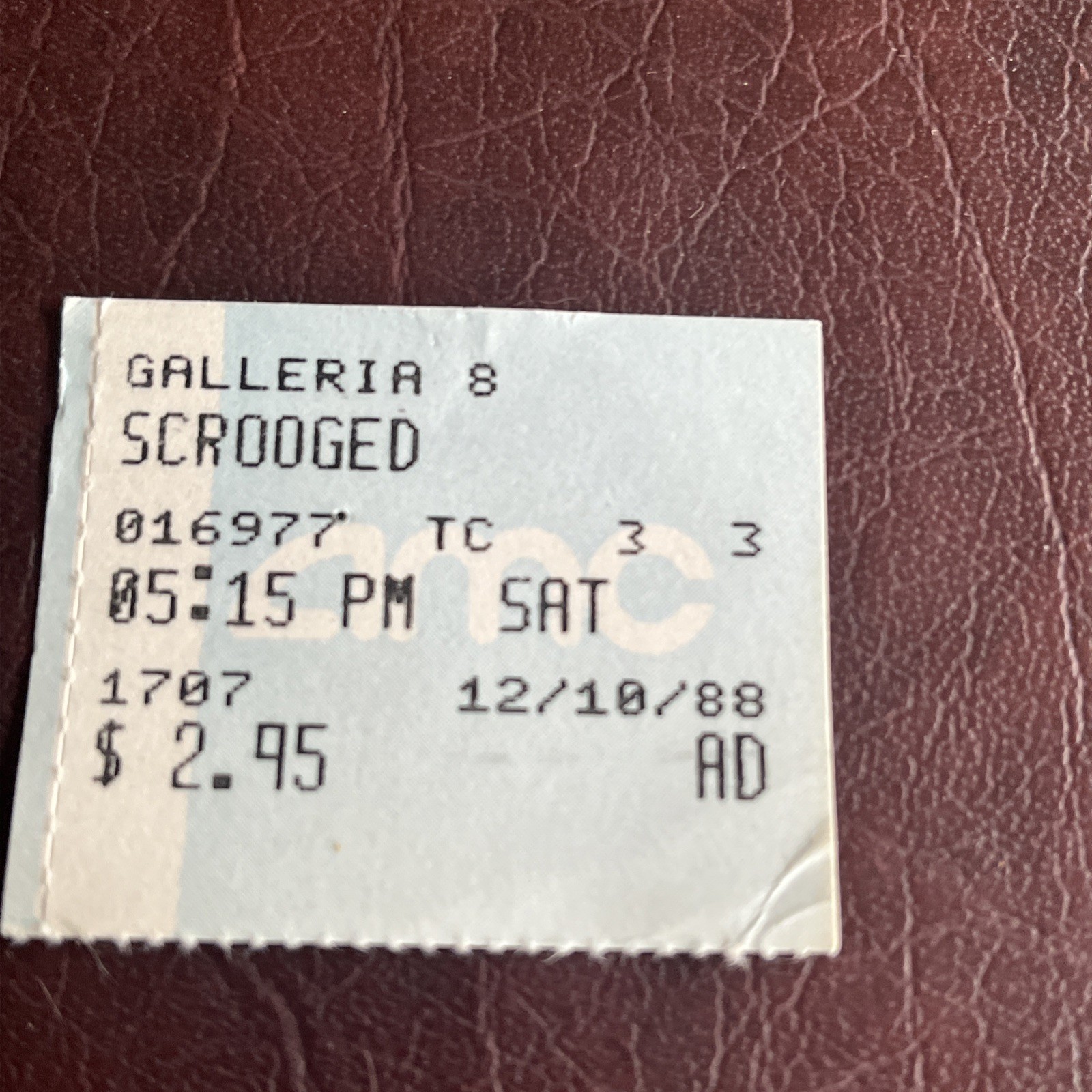 1988 Scrooged Movie Original Release Ticket Stub 12/10/88 Bill Murray