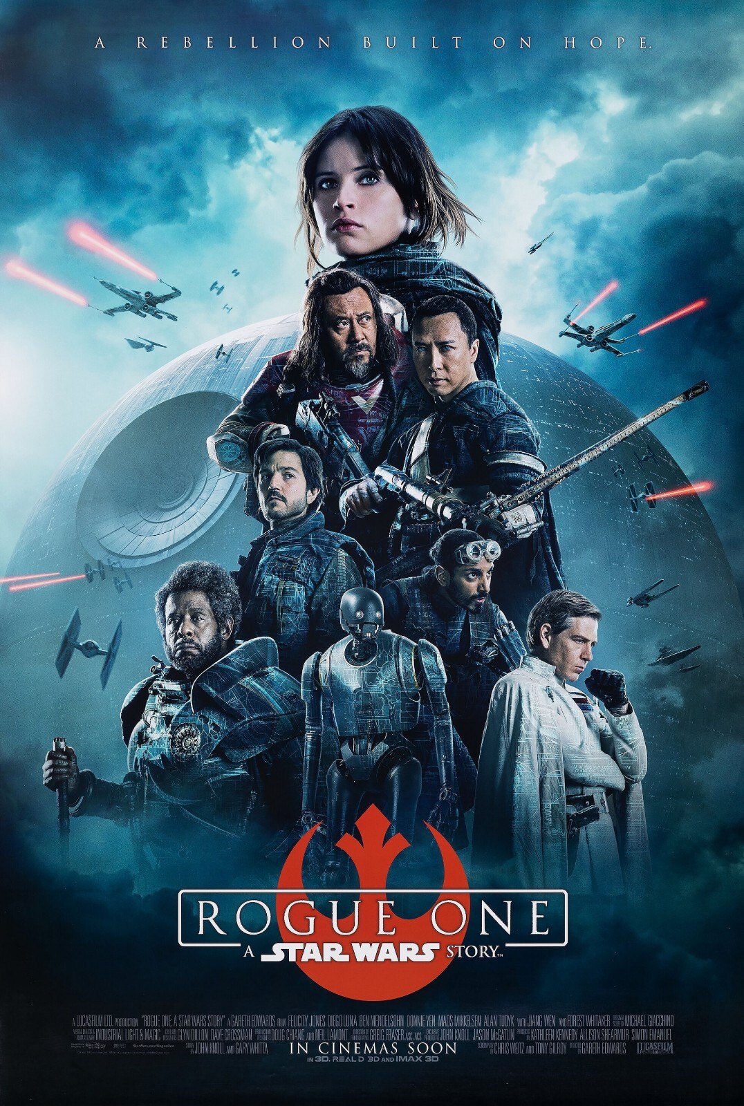 2016 Star Wars Rogue One Movie Poster 11X17 Cassian Andor Jyn Erso K-2SO Baze 🍿