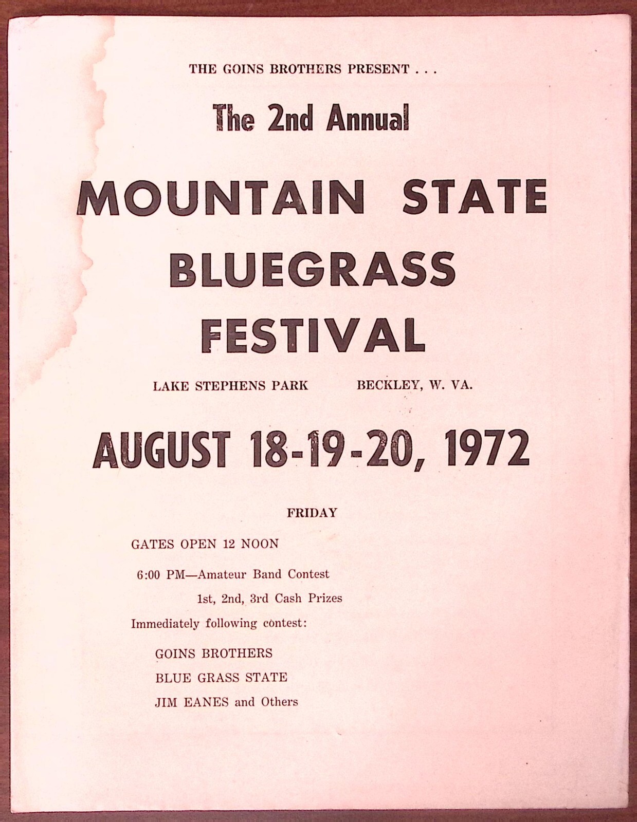 1972 BECKLEY W. VA MOUNTAIN STATE BLUEGRASS FESTIVAL SOUVENIR PROGRAM Z7447