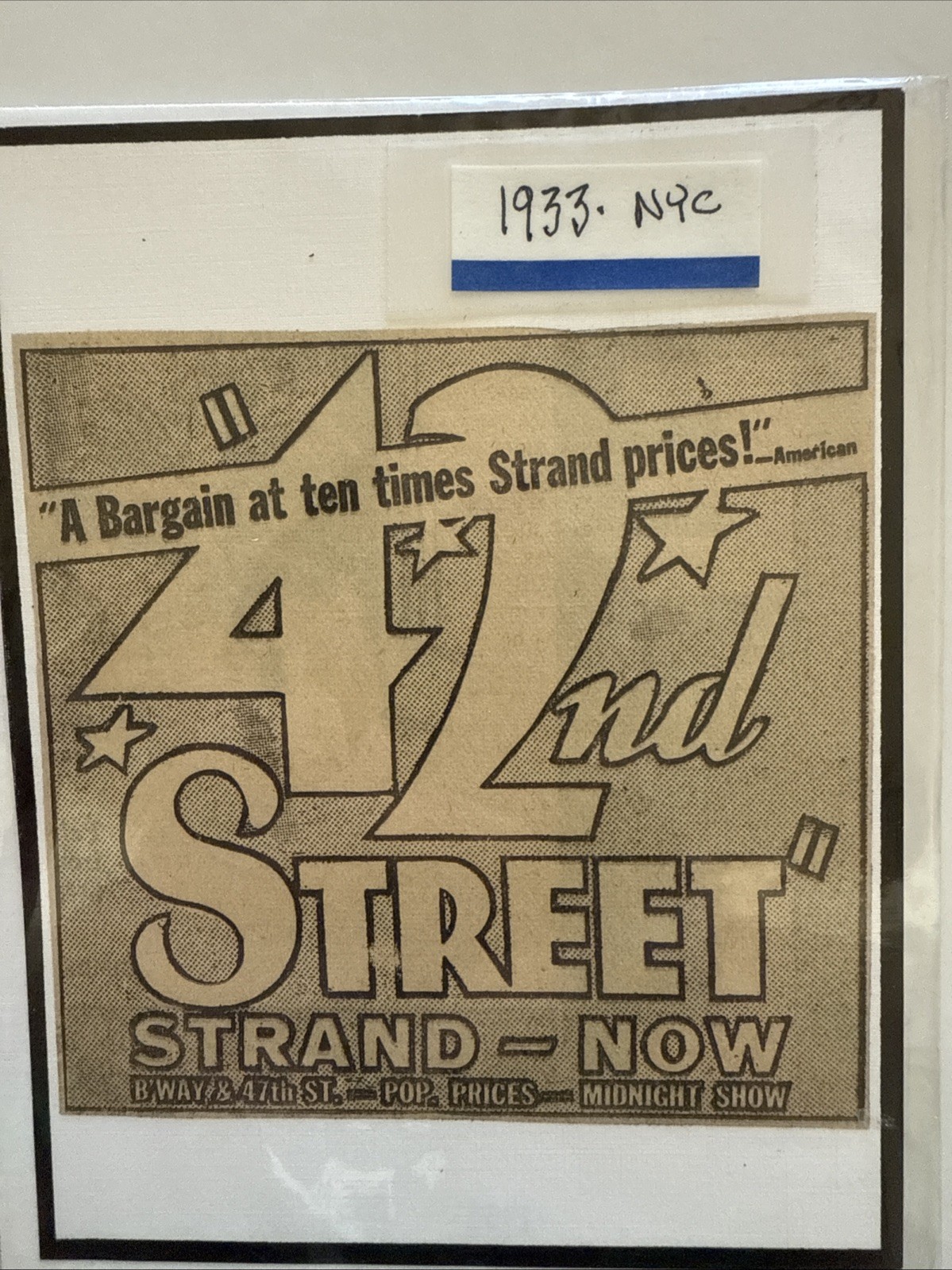 1933 newspaper ad movie 42nd Street The Strand Theater