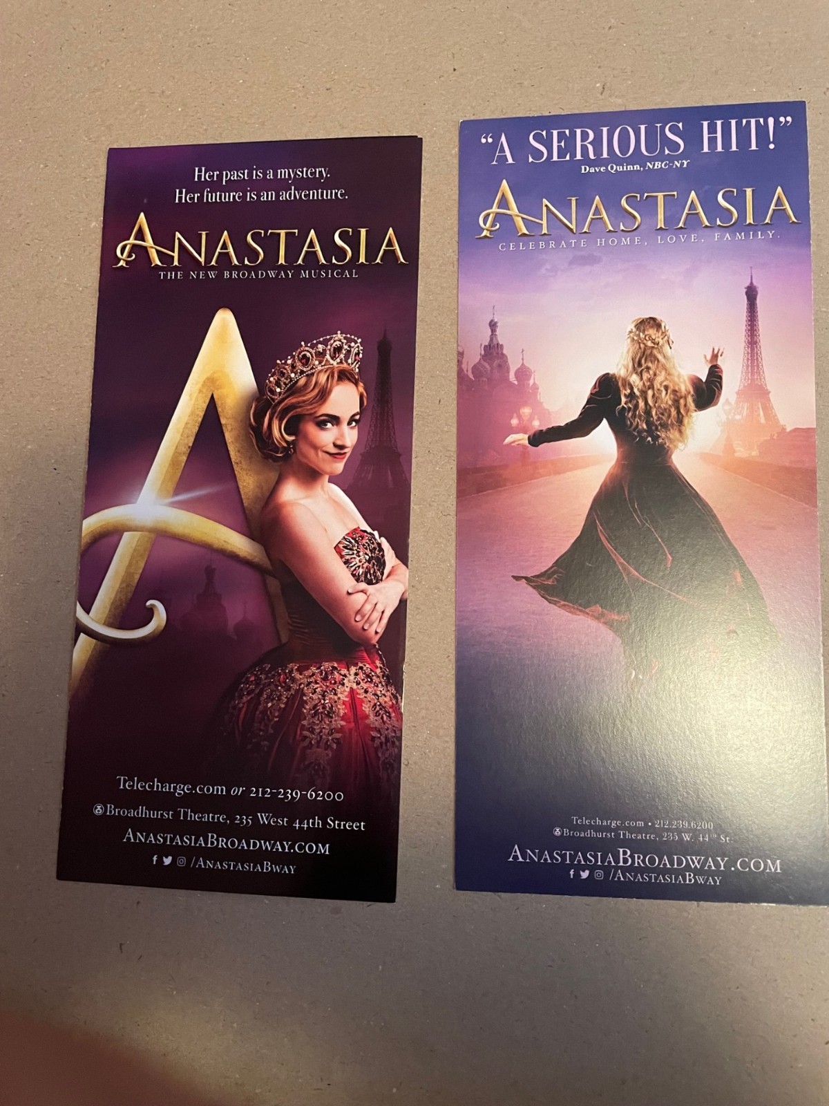 Lot of TWO Different Flyers from Anastasia – Broadway Promo Ads