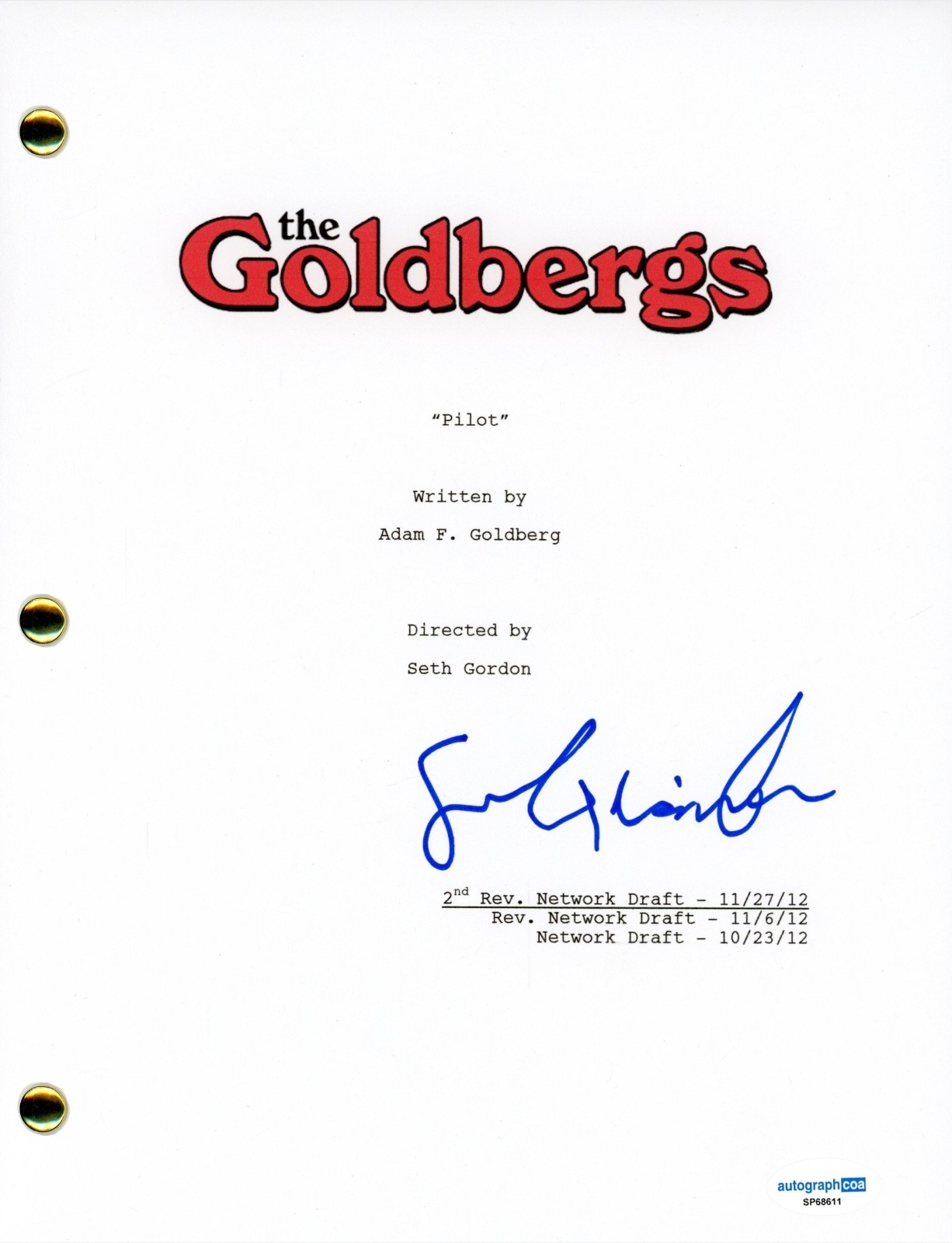 Sean Giambrone “The Goldbergs” Signed Autograph Full Pilot Episode Script ACOA