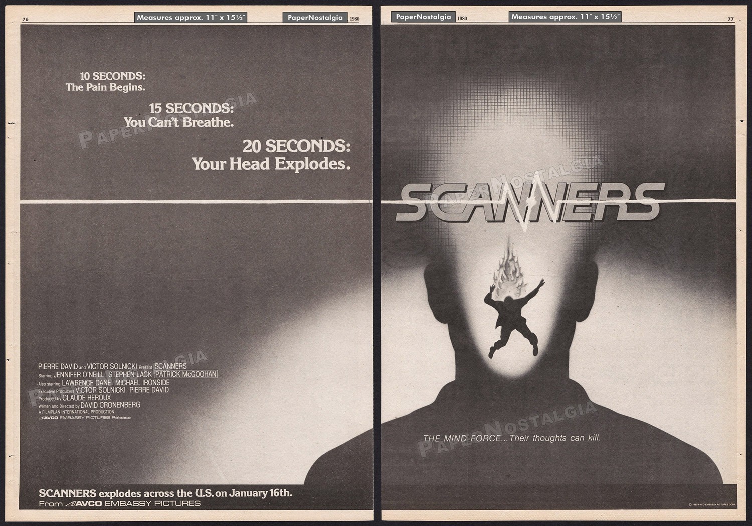 SCANNERS – Original 1980 Trade AD / poster – David Cronenberg – Michael Ironside