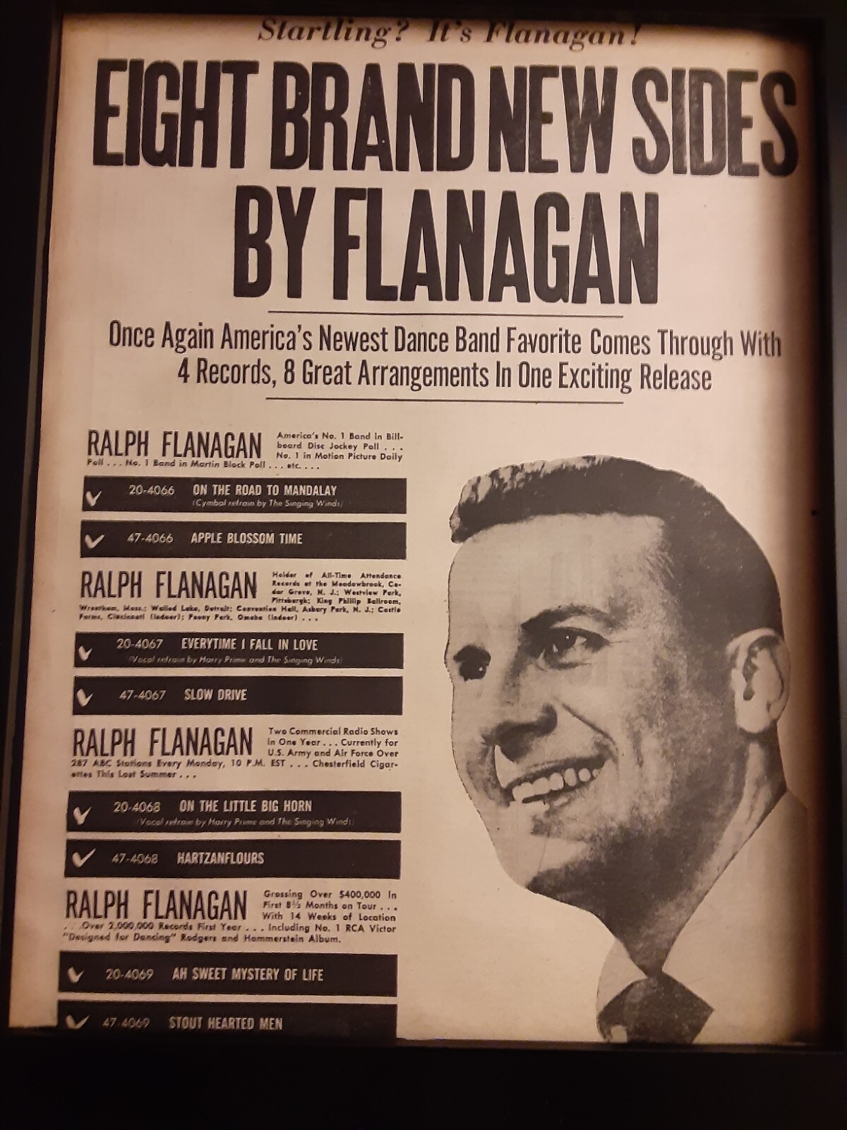 Ralph Flanagan Rare Original 1951 RCA Records Promo Poster Ad Framed!