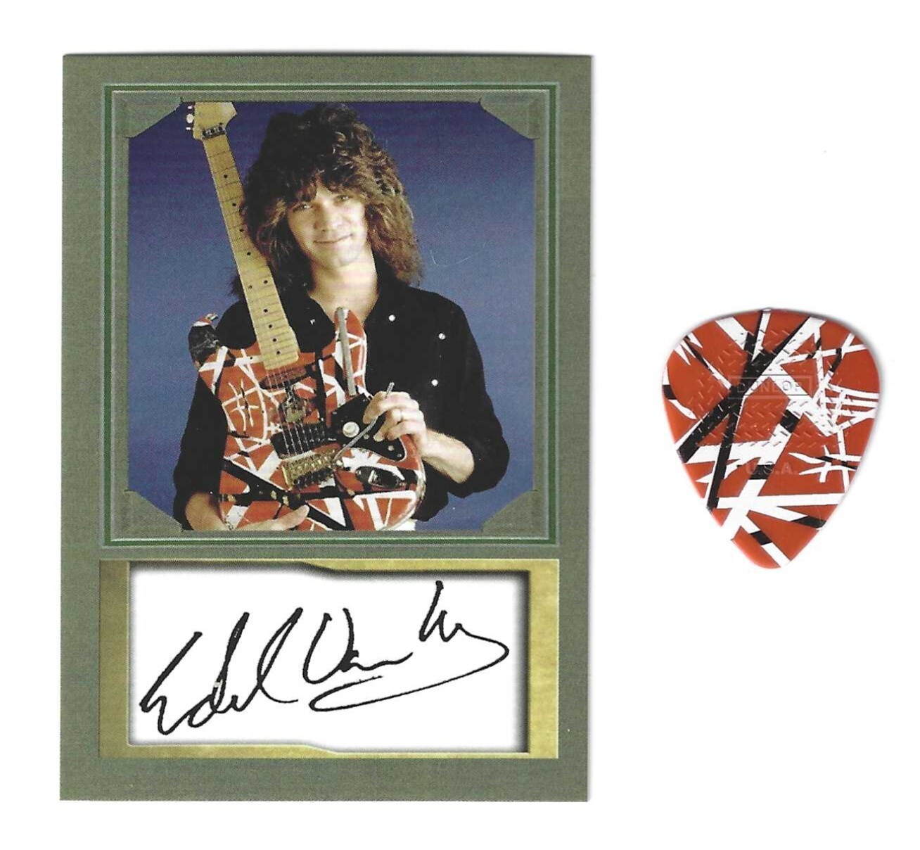 EDDIE VAN HALEN – TRADING CARD + EVH FRANKENSTEIN GUITAR PICK – MINT CONDITION