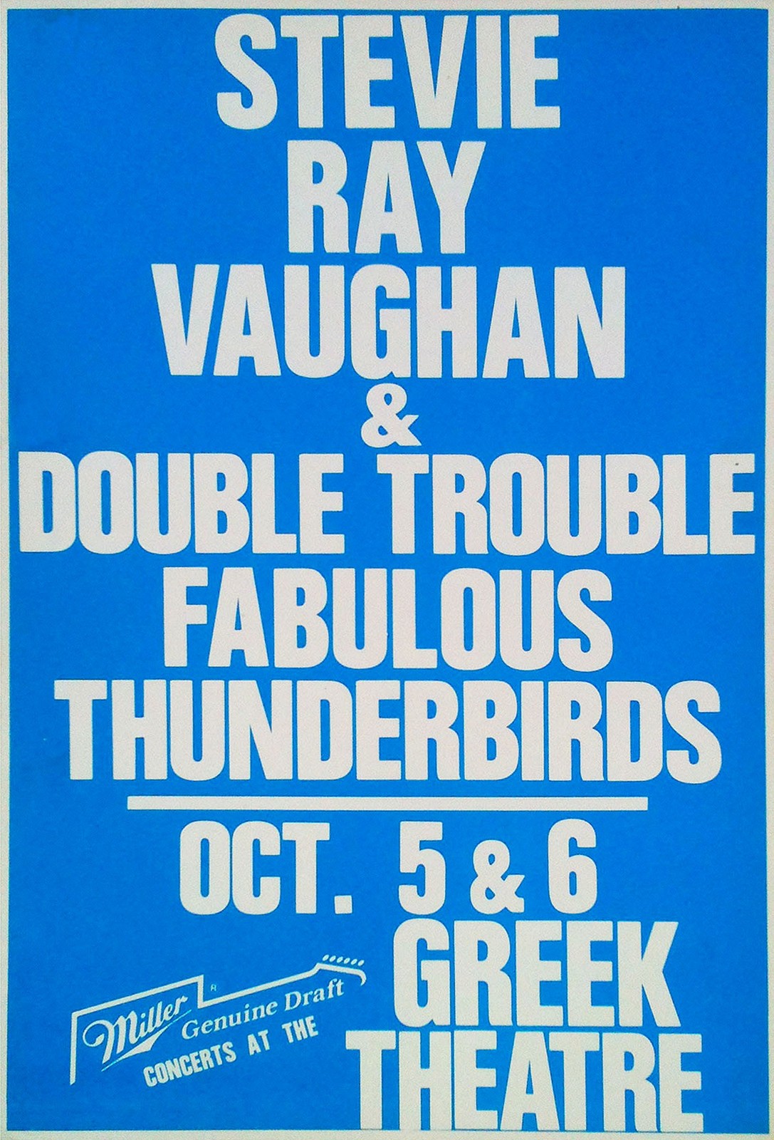 Stevie Ray Vaughan+Fabulous Thunderbirds ’88 Concert boxing/poster-15X22″ N.O.S.